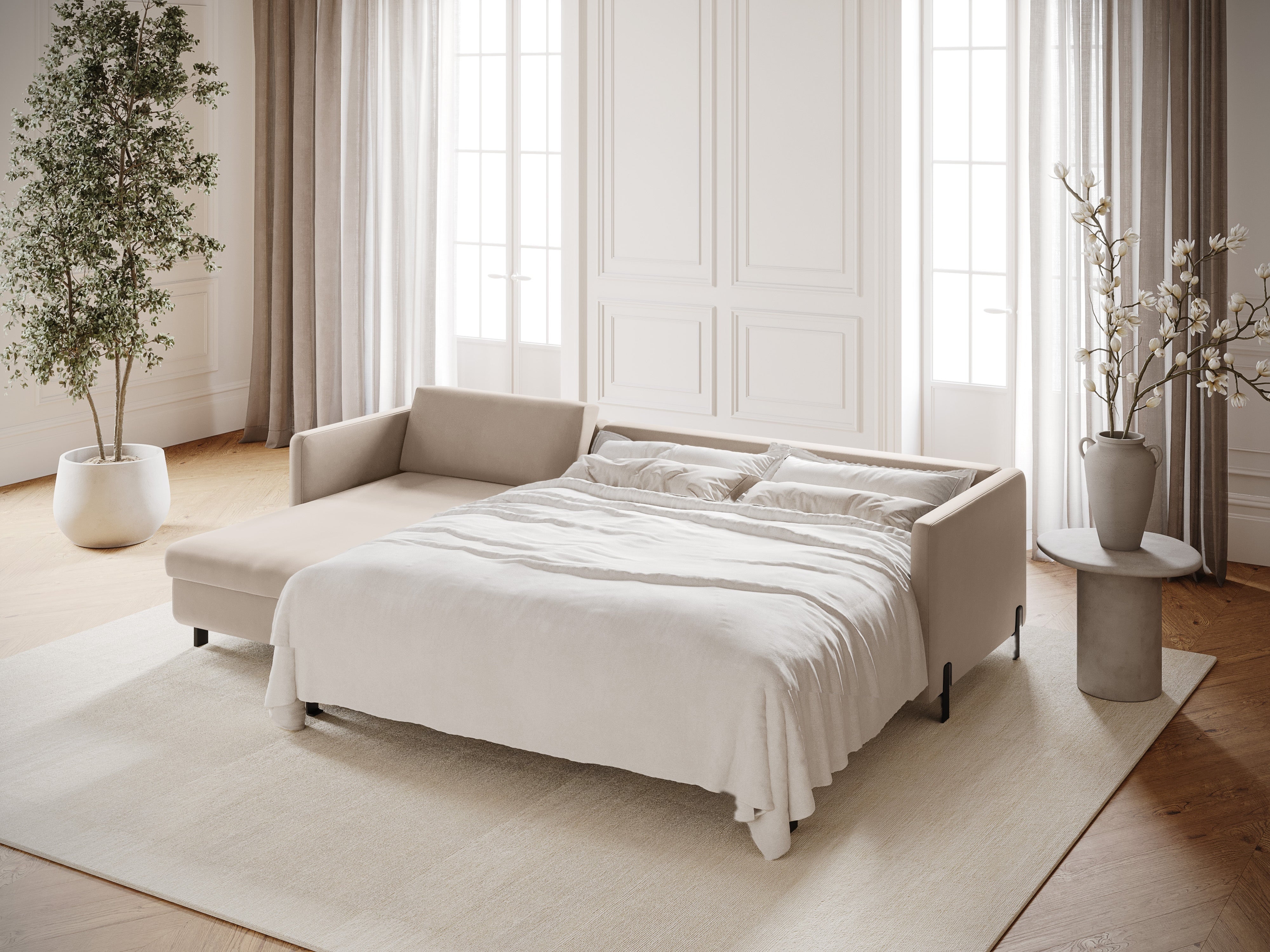 Velvet Linksecke Sofa mit Bettfunktion, "Gloria", 5 Sitze, Beige, 280x170x80
In Europa gemacht