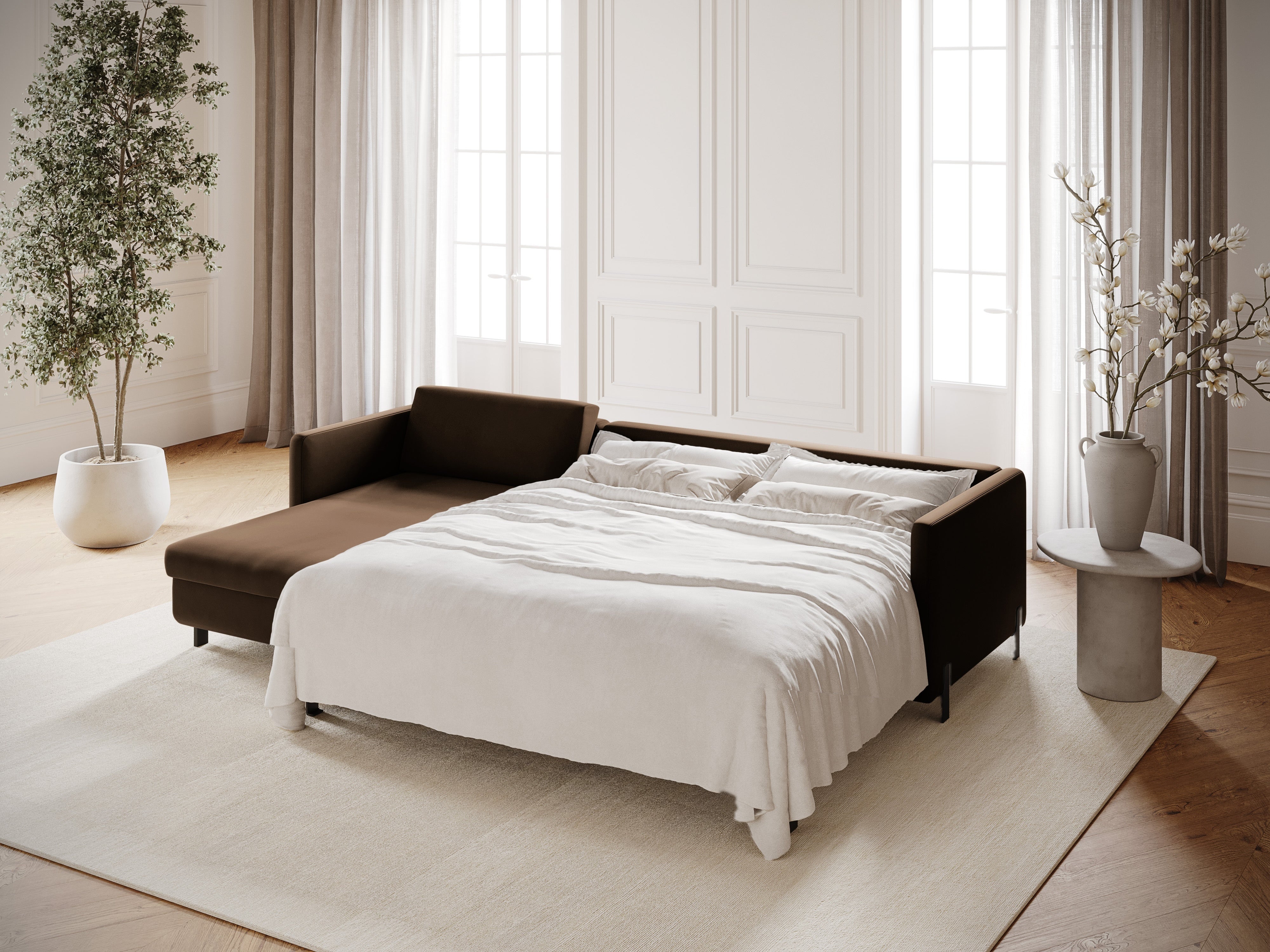 Velvet Linksecke Sofa mit Bettfunktion, "Gloria", 5 Sitze, Schokolade, 280x170x80
In Europa gemacht