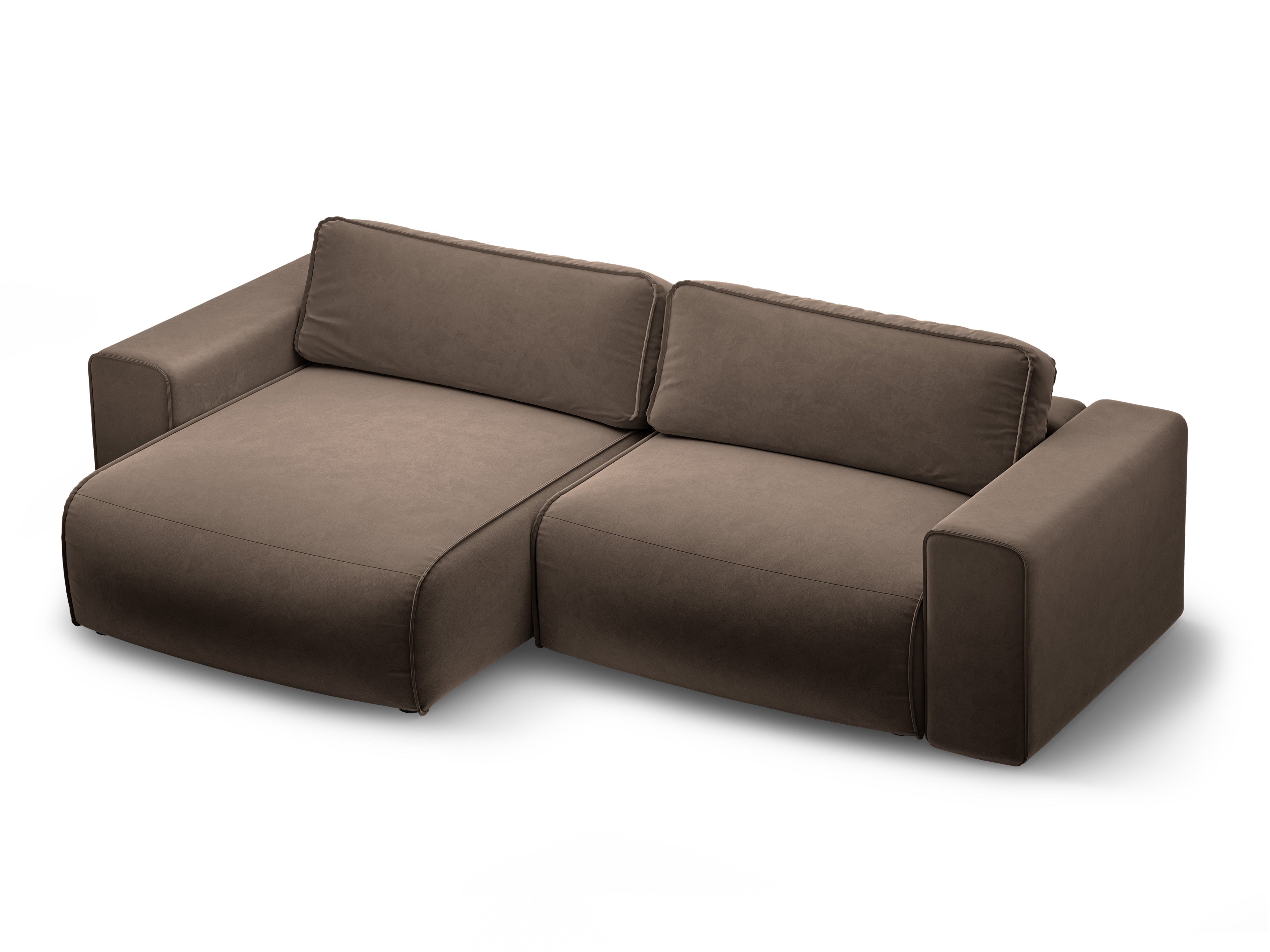 Left-facing velvet corner sofa for 3 people with sleeping function VICTOR chocolate