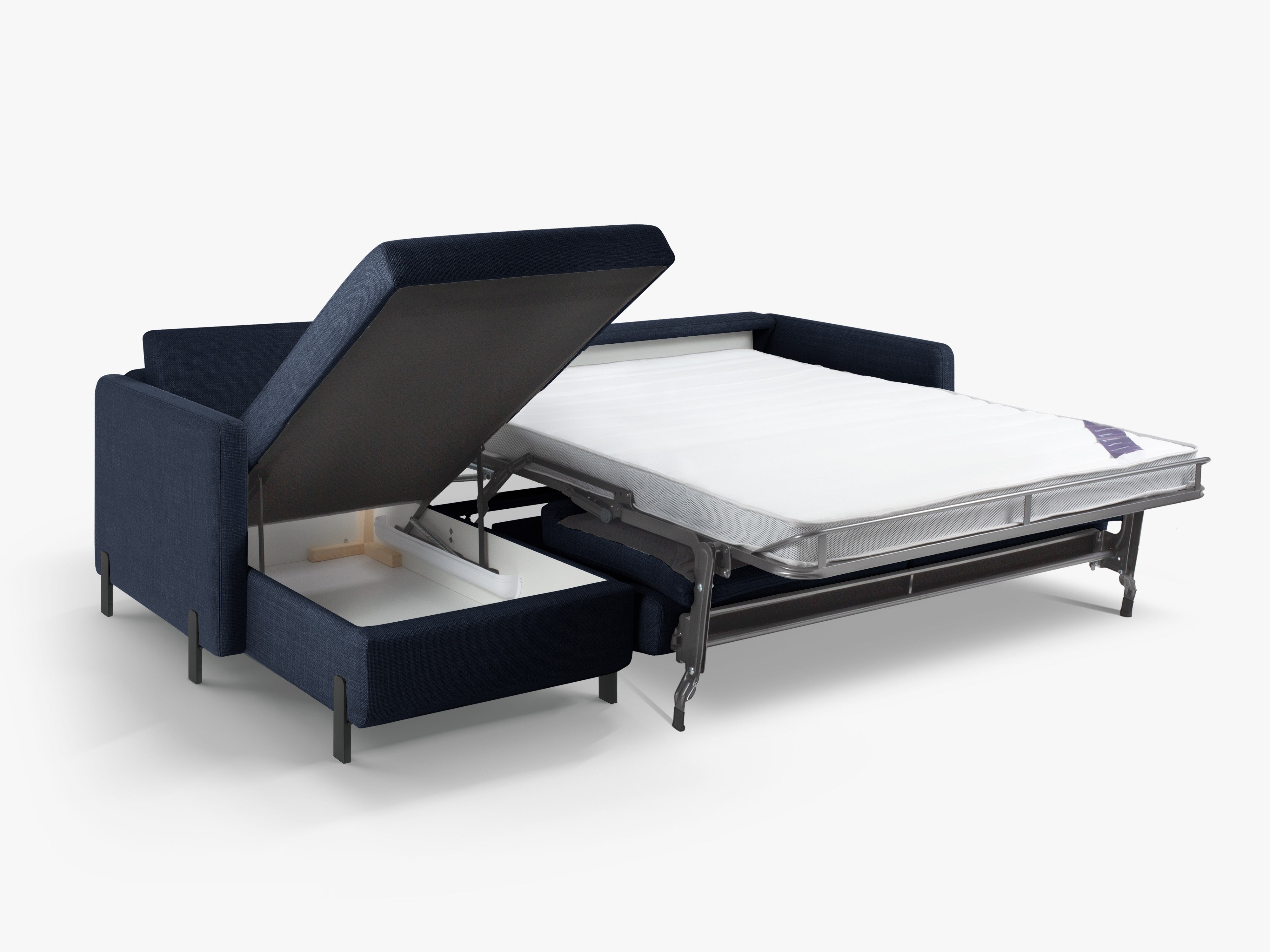 Left Corner Sofa with Bed Function and Box, "Gloria", 4 Seats, Blue, 260x170x80
Made in Europe