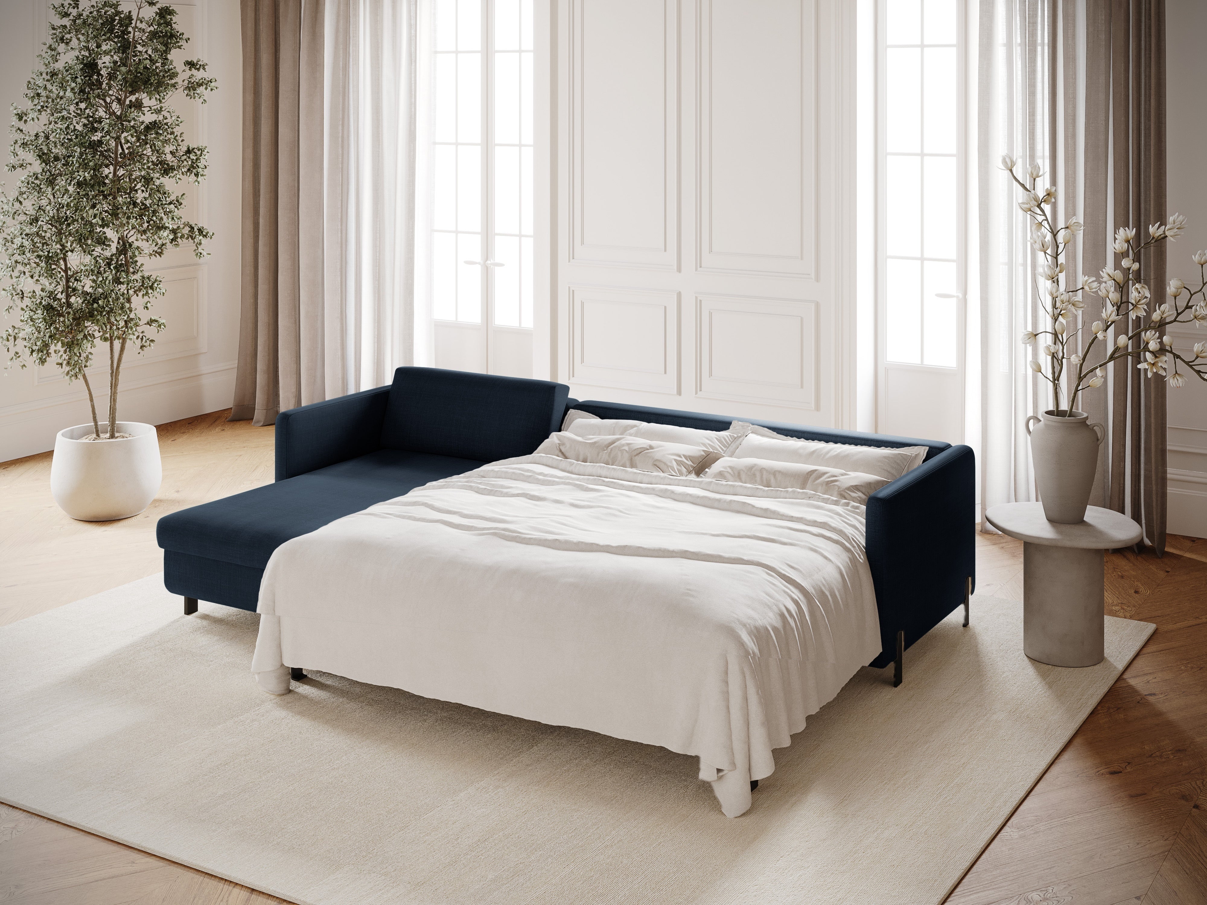 Left Corner Sofa with Bed Function and Box, "Gloria", 4 Seats, Blue, 260x170x80
Made in Europe