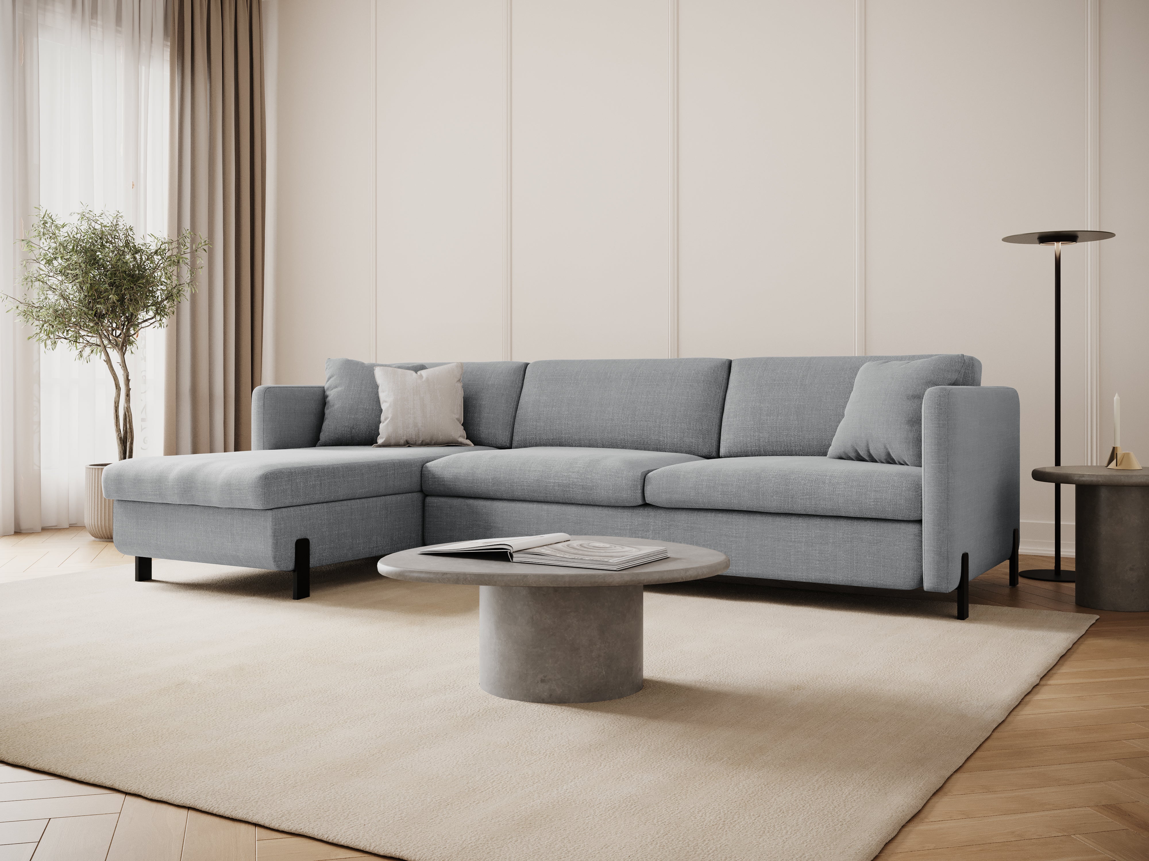 Left Corner Sofa with Bed Function and Box, "Gloria", 4 Seats, Light Gray, 260x170x80
Made in Europe