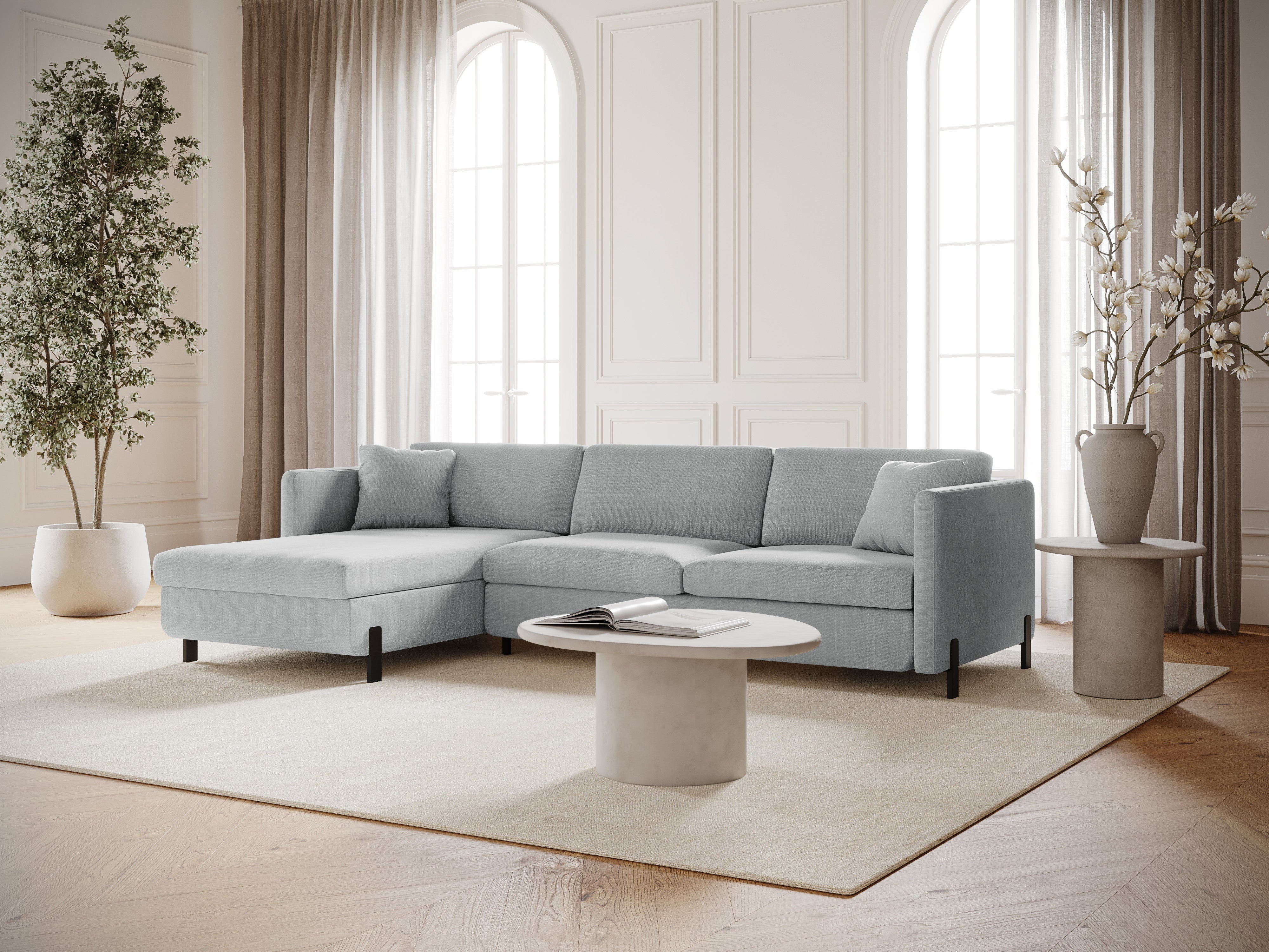 Left Corner Sofa with Bed Function and Box, "Gloria", 4 Seats, Light Gray, 260x170x80
Made in Europe