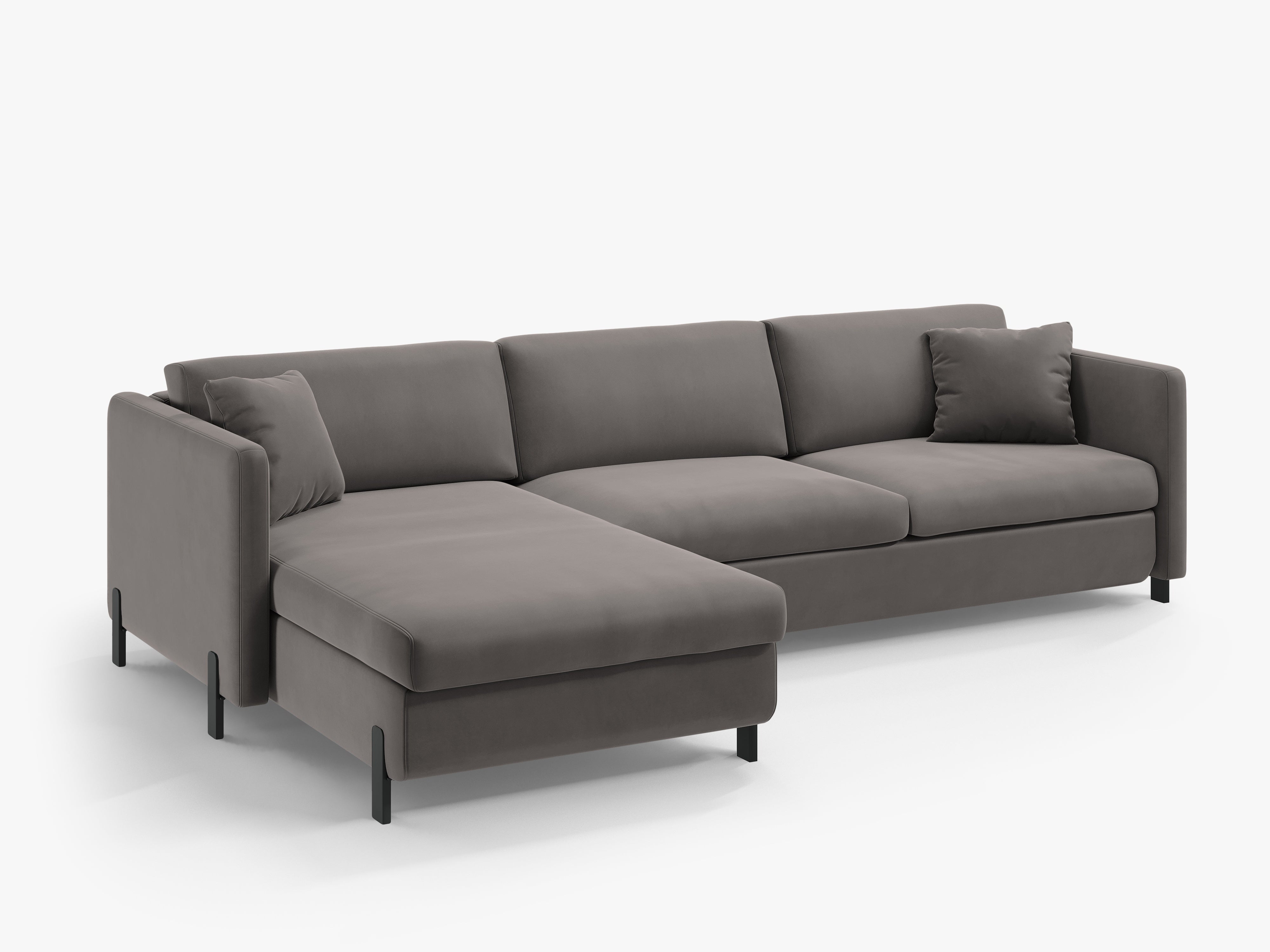 Velvet Left Corner Sofa with Bed Function, "Gloria", 4 Seats, Gray, 260x170x80
Made in Europe