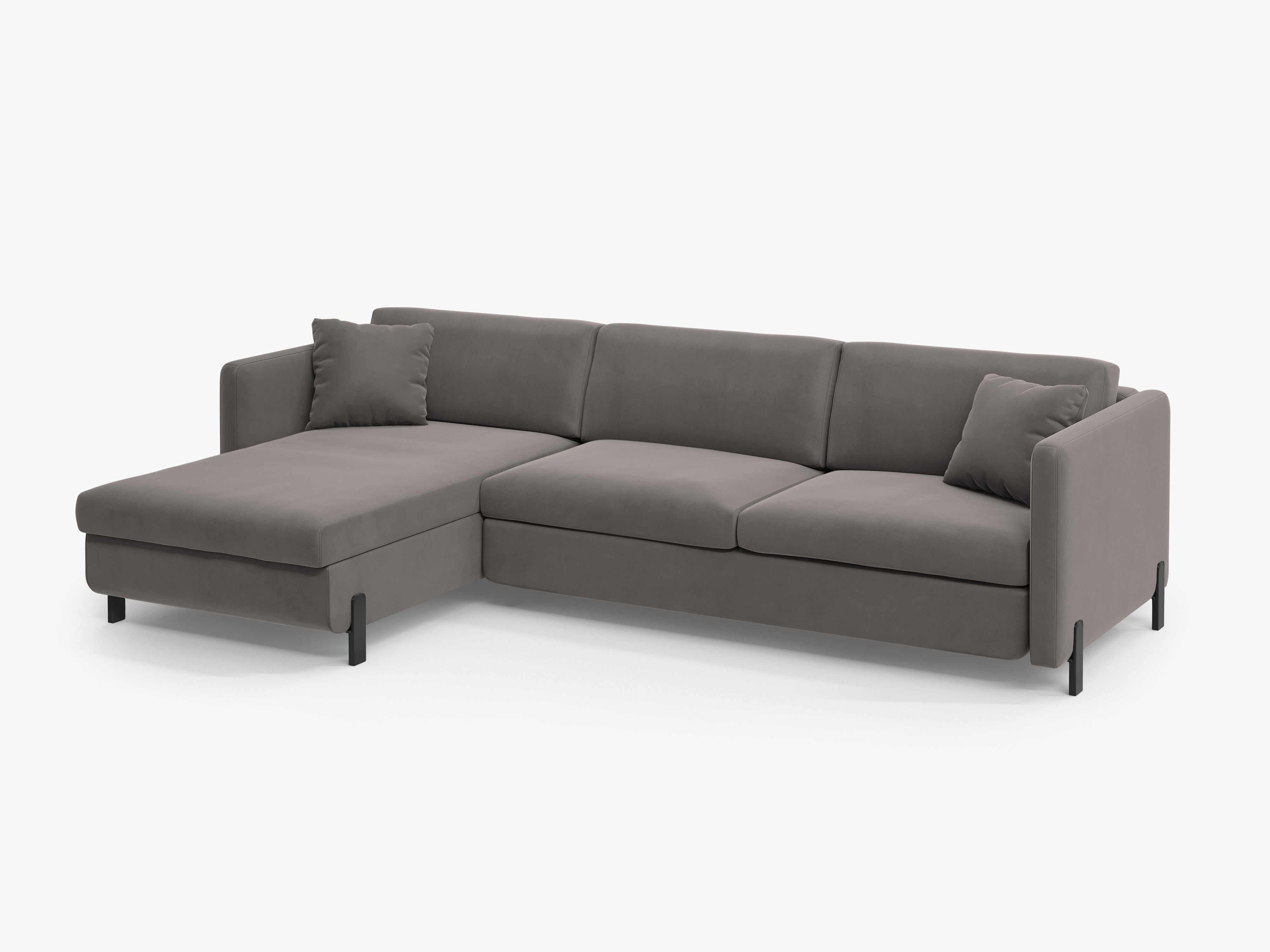 Velvet Left Corner Sofa with Bed Function, "Gloria", 4 Seats, Gray, 260x170x80
Made in Europe