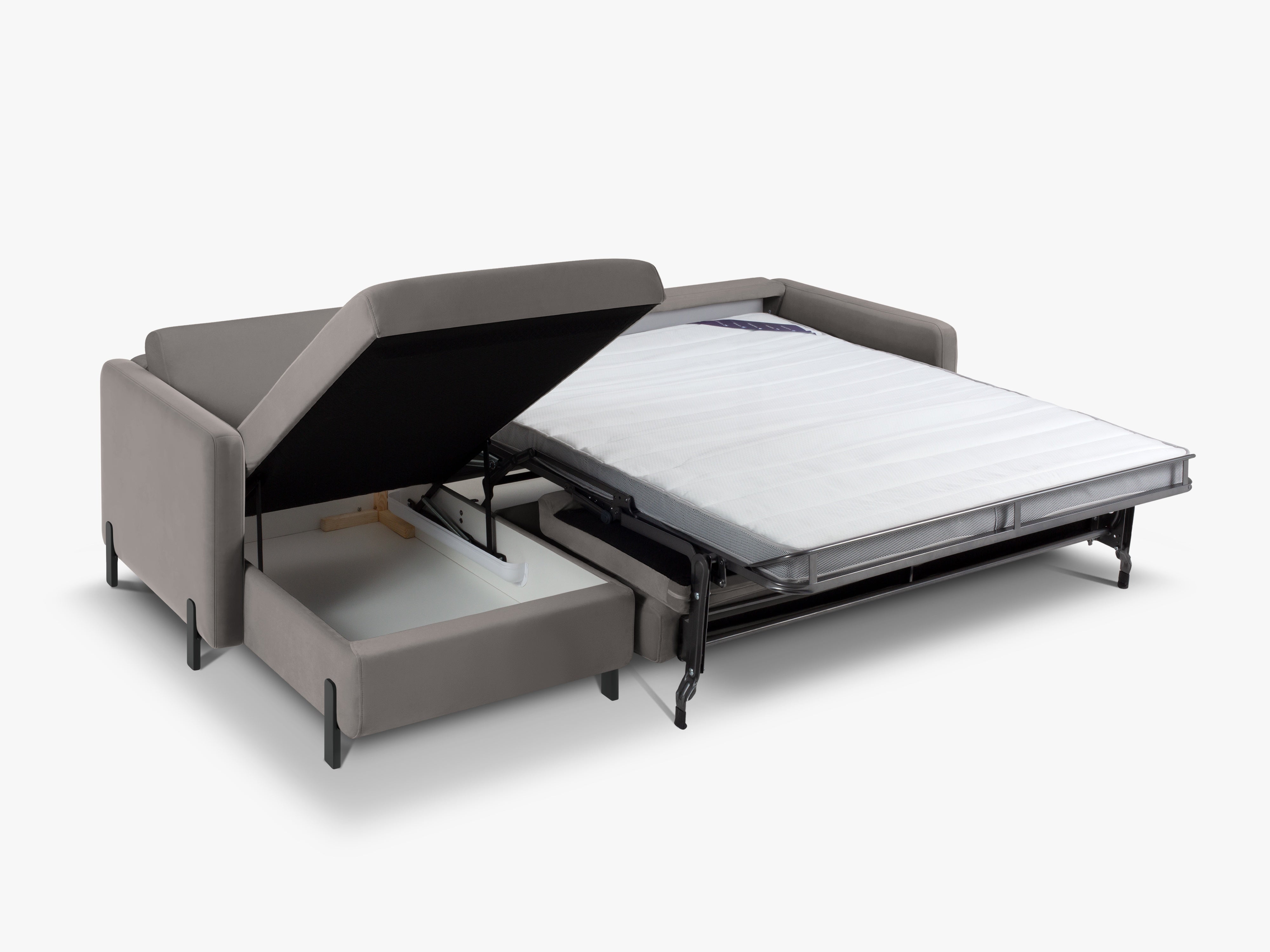 Velvet Left Corner Sofa with Bed Function, "Gloria", 4 Seats, Gray, 260x170x80
Made in Europe