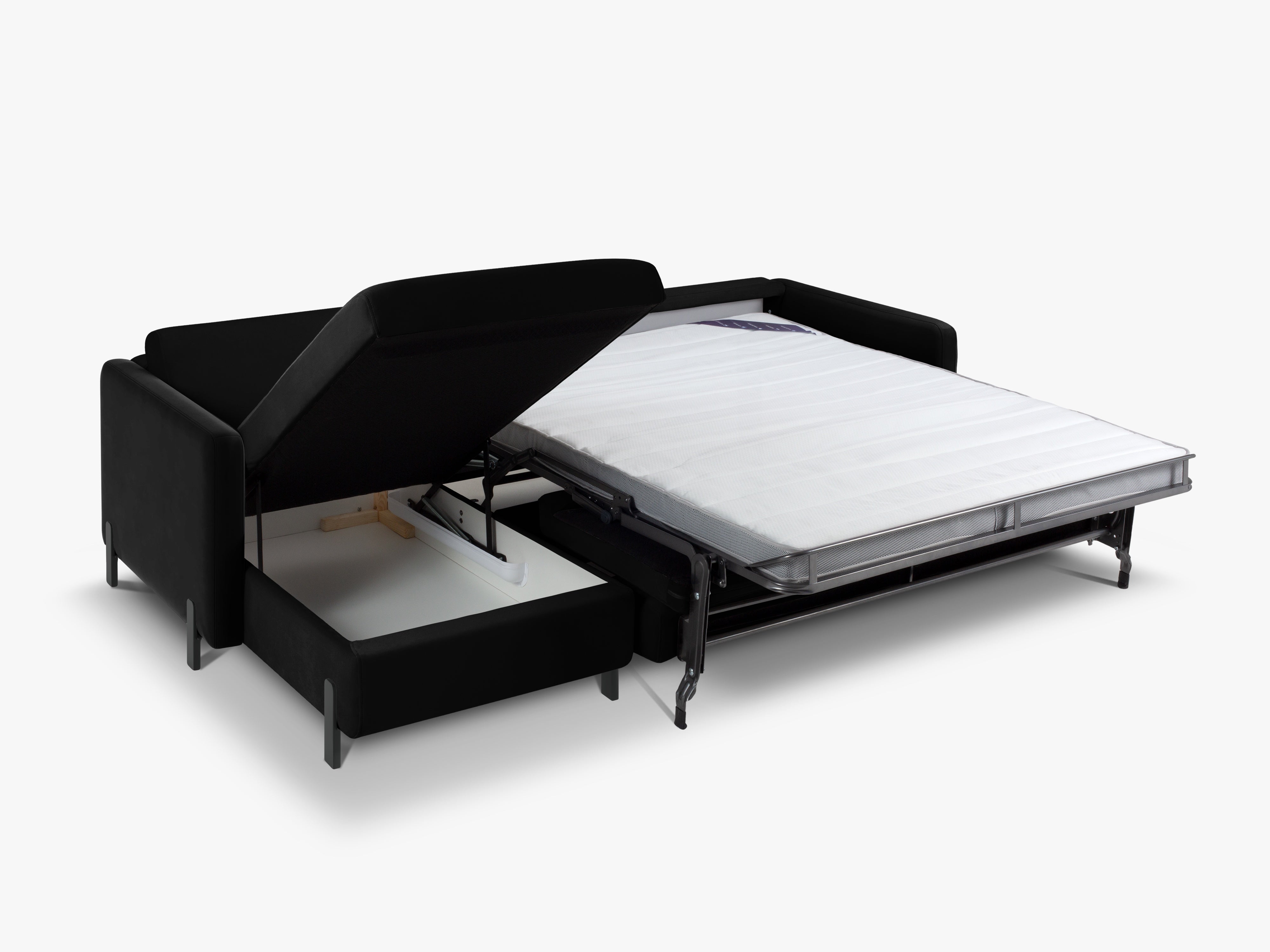 Velvet Left Corner Sofa with Bed Function, "Gloria", 4 Seats, Black, 260x170x80
Made in Europe