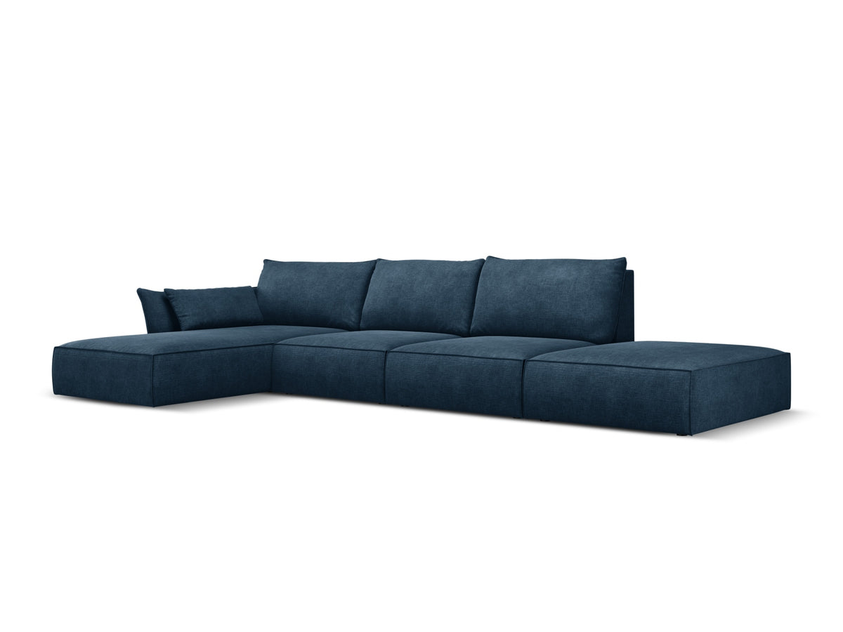 Narożnik lewostronny 5-osobowy KAELLE kobaltowy szenil Over The Horizon – ujęcie boczne