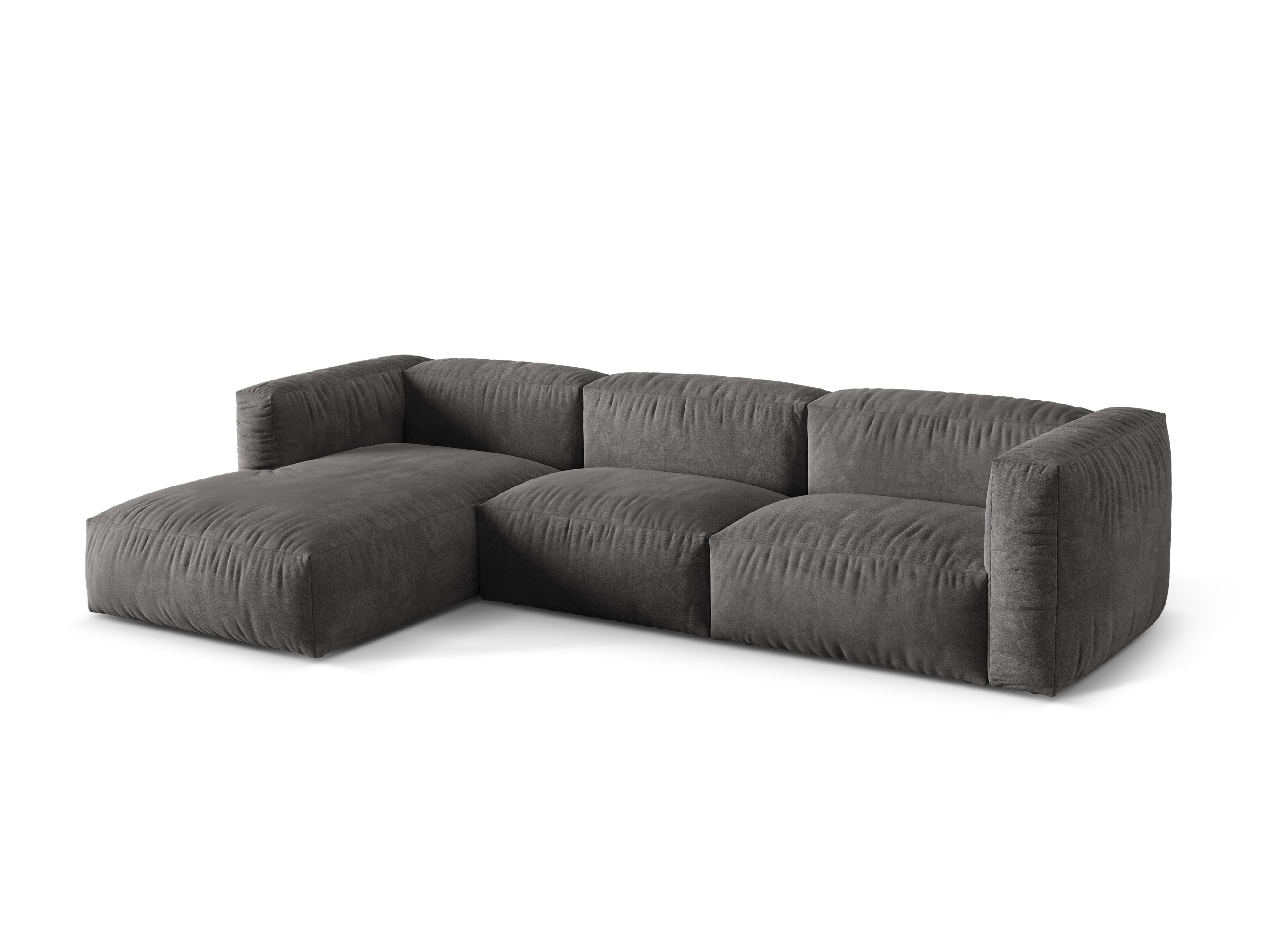 Left-handed velvet 3-person gray corner
