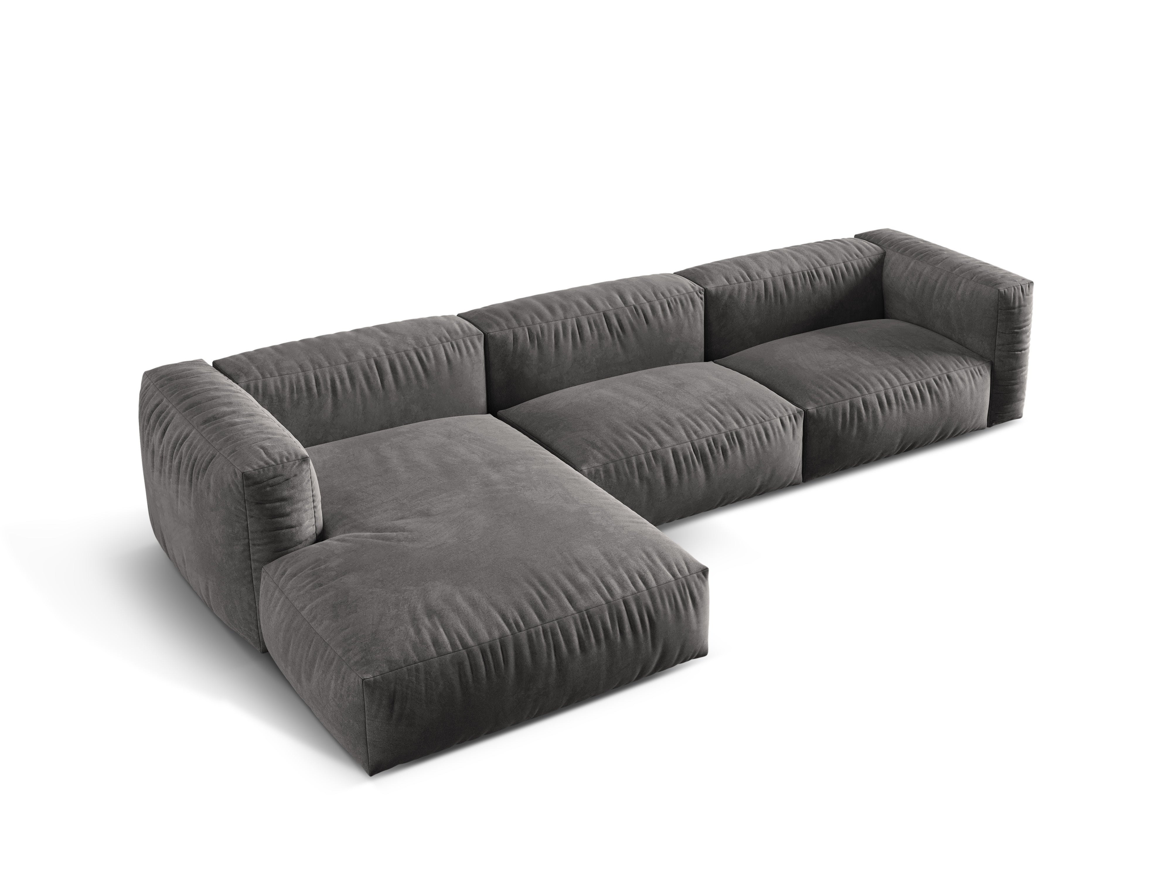 Left-handed velvet 3-person gray corner