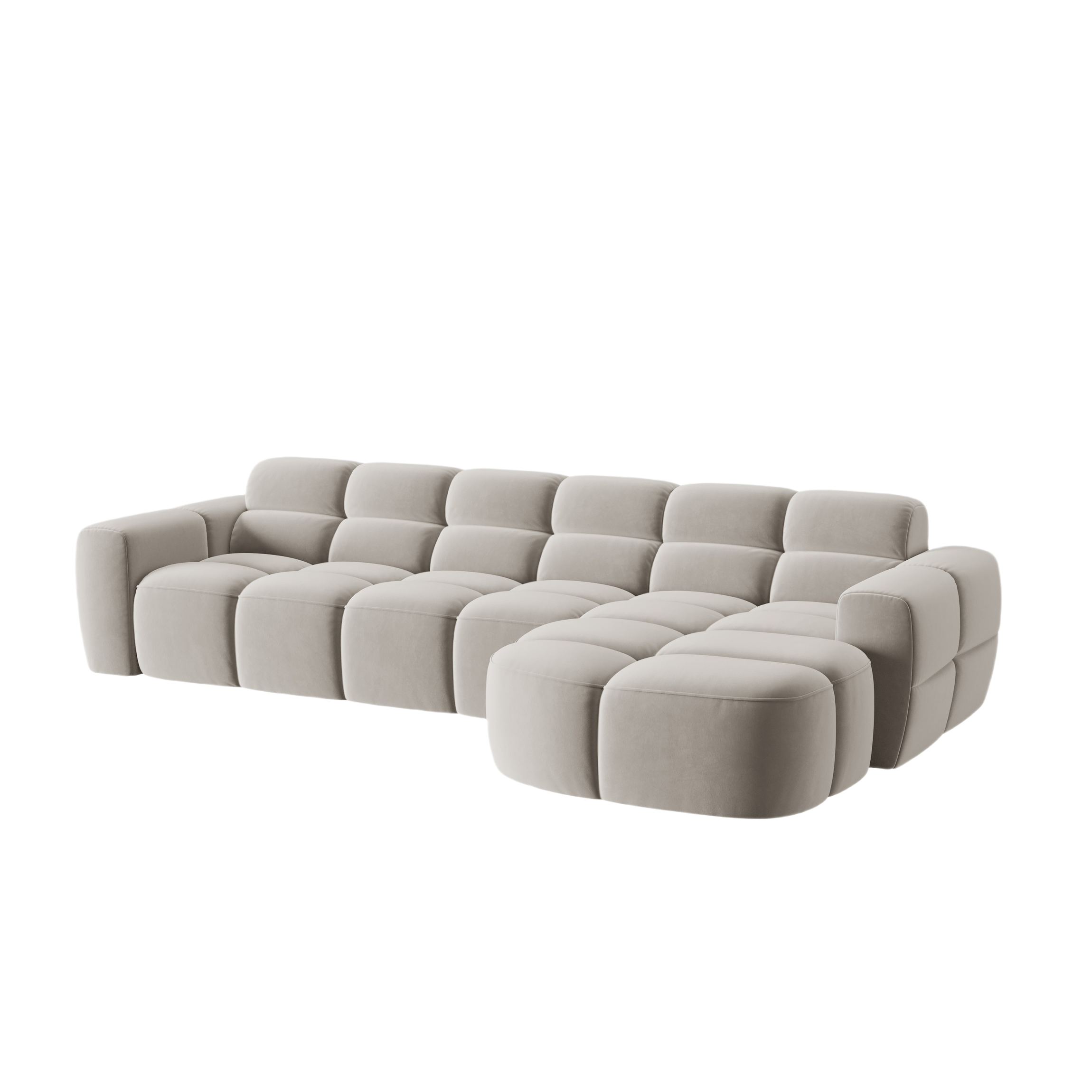 Right-facing velvet corner sofa LISA light beige