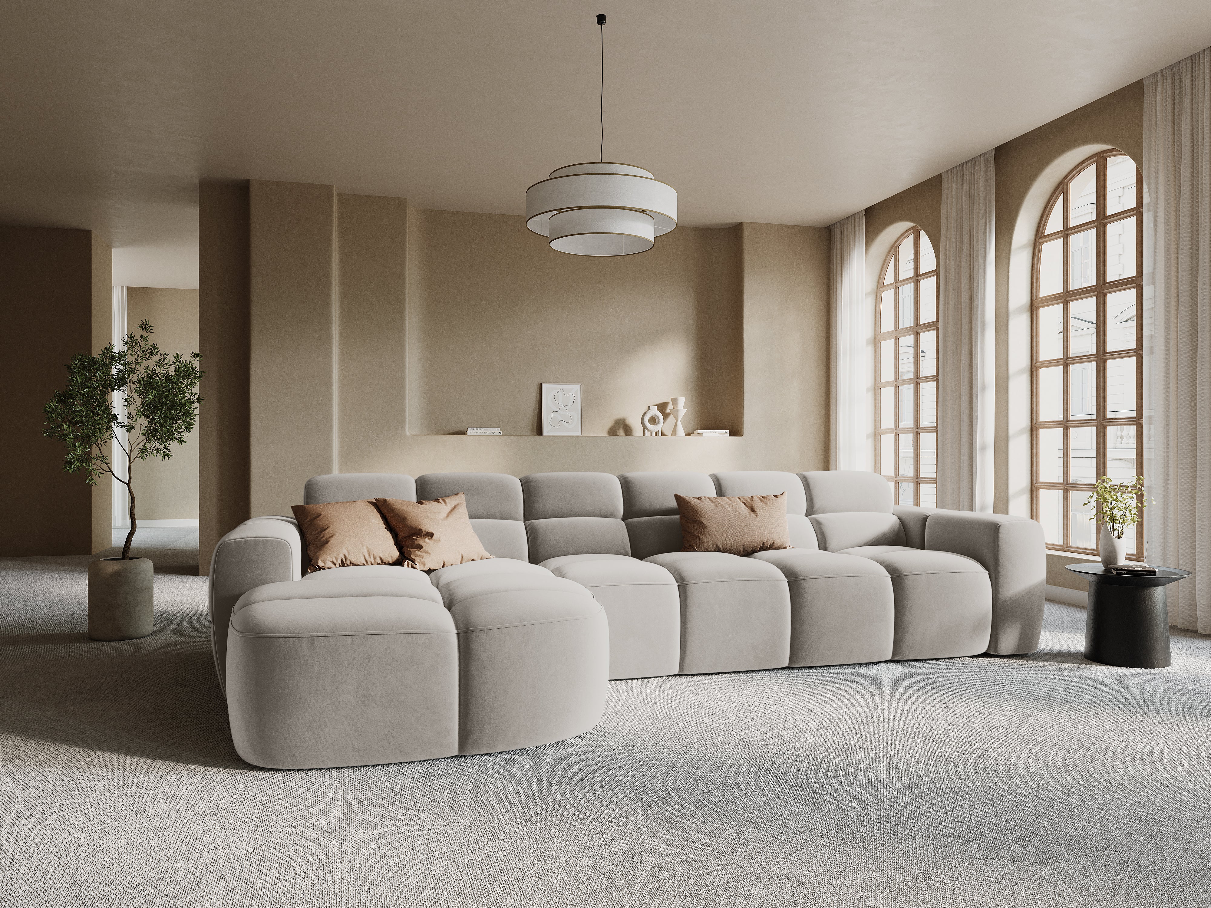 Left-sided corner sofa LISA light gray chenille