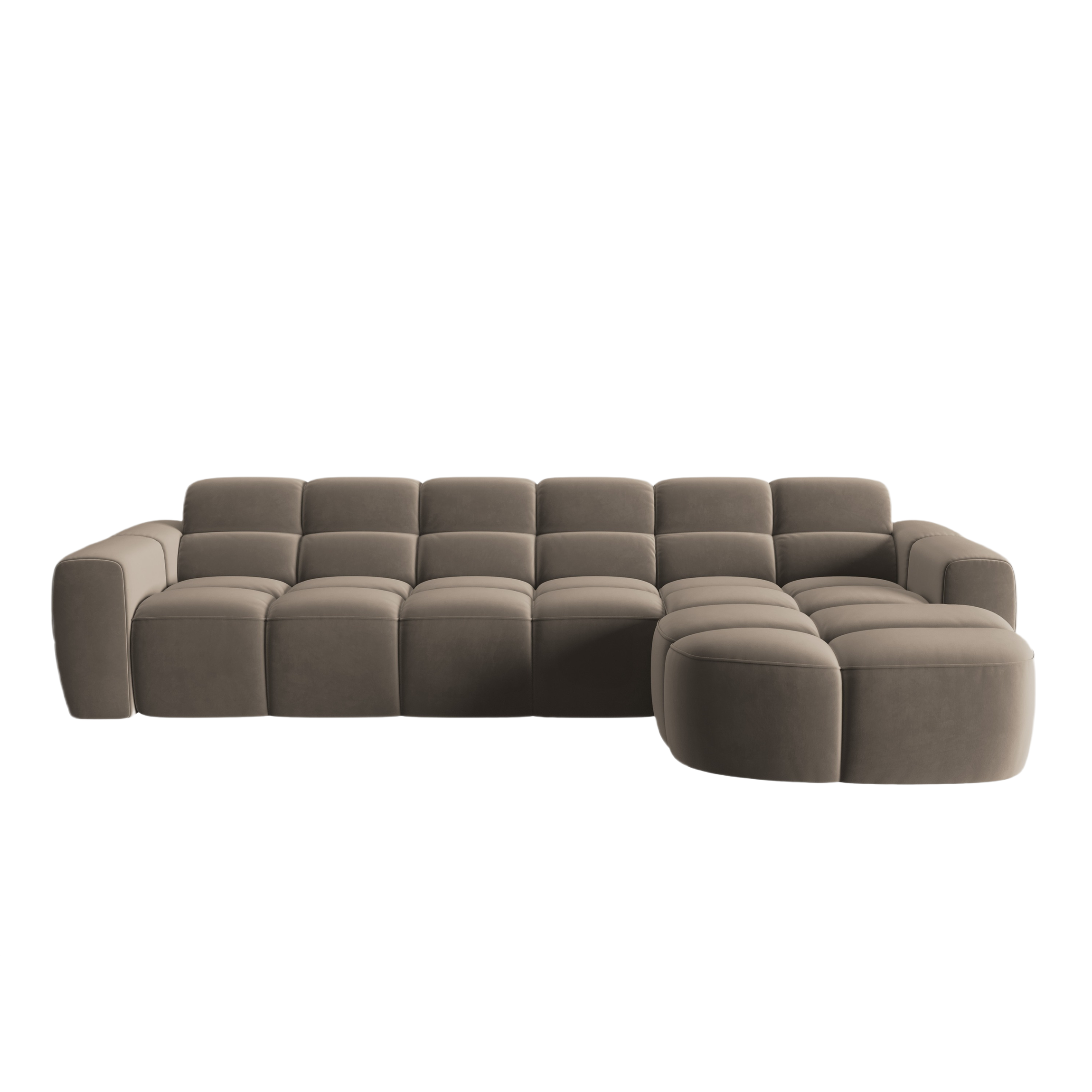 Right-facing velvet corner sofa LISA light brown
