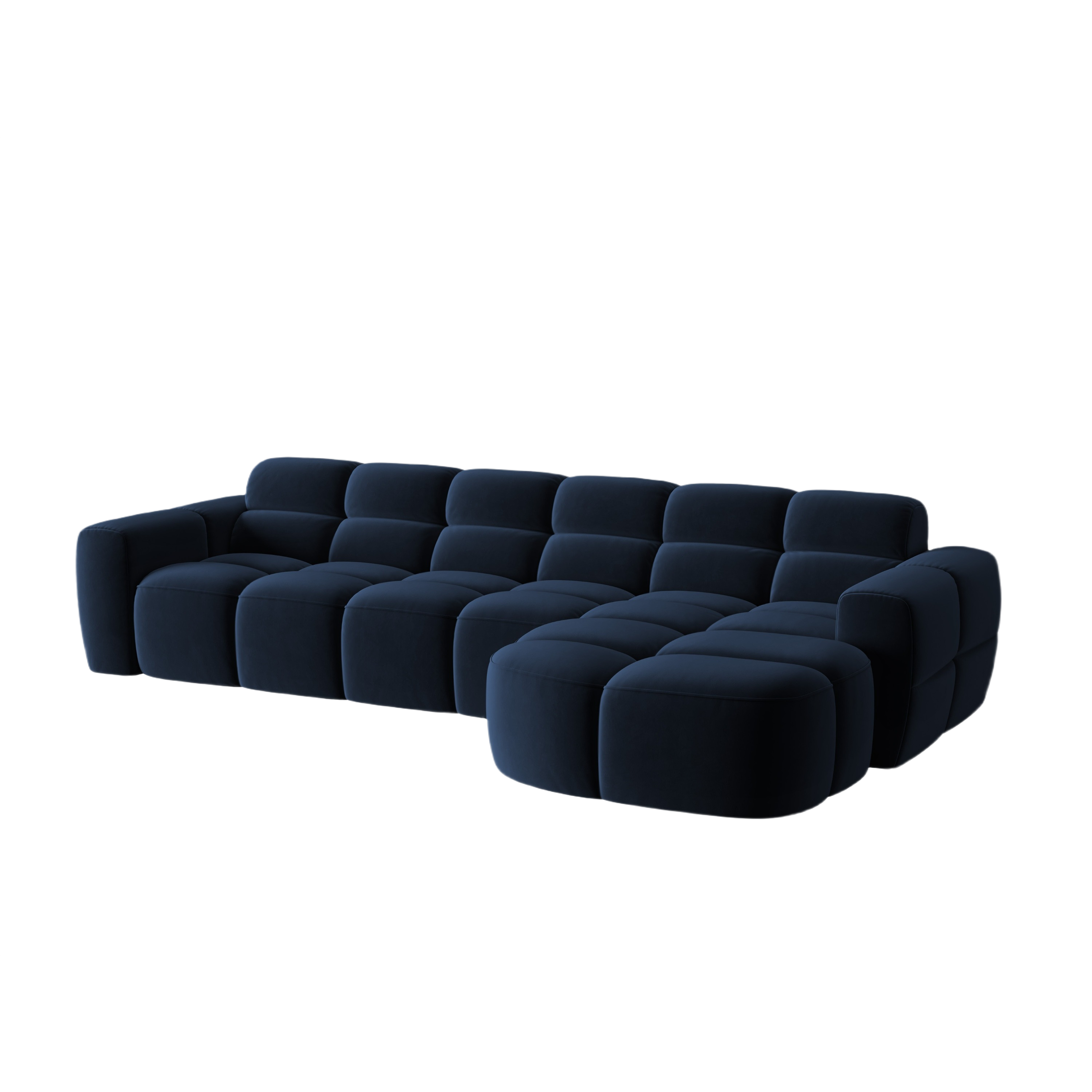Right-facing velvet corner sofa LISA royal blue