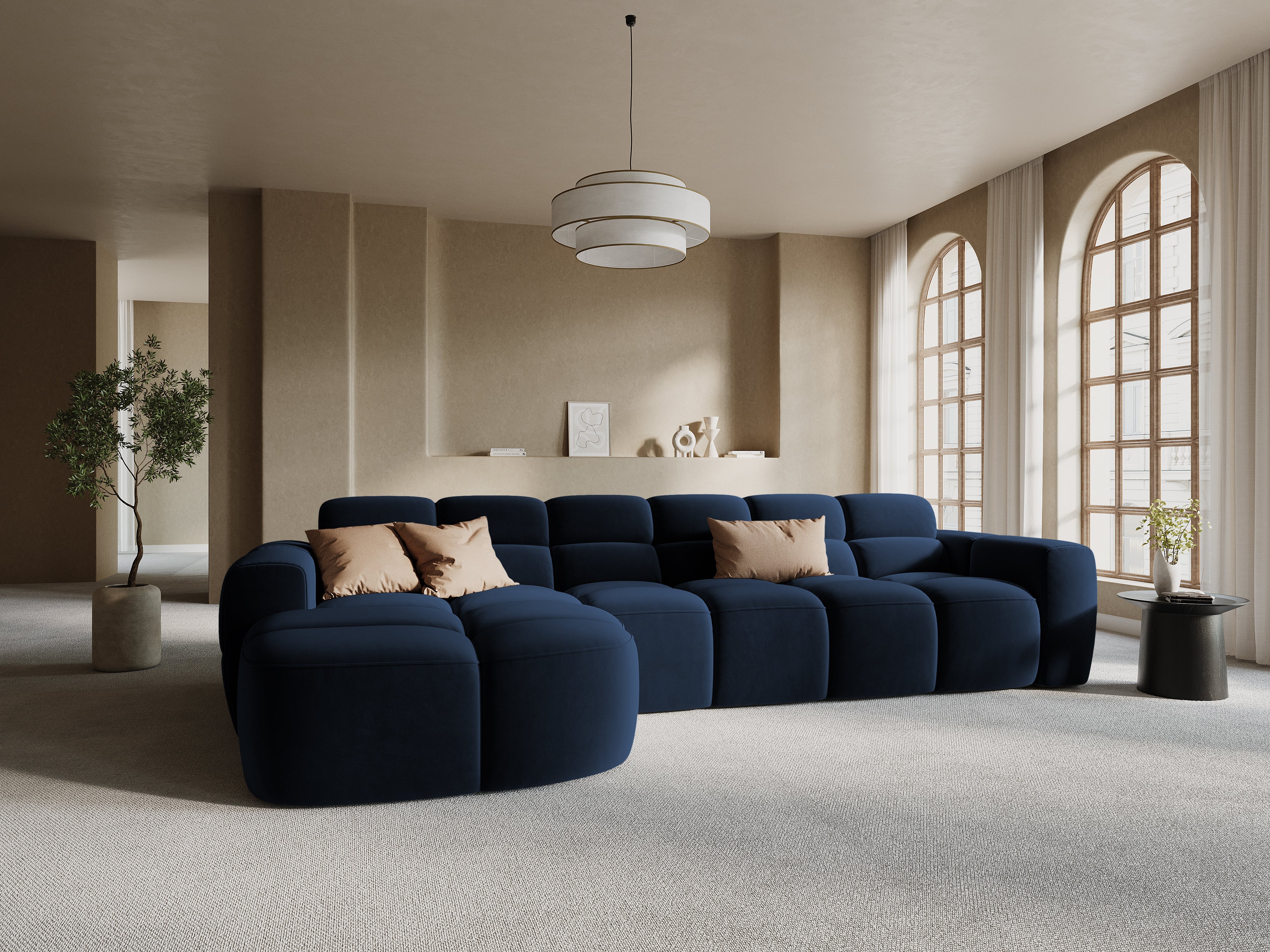 Left-sided corner sofa LISA dark blue chenille