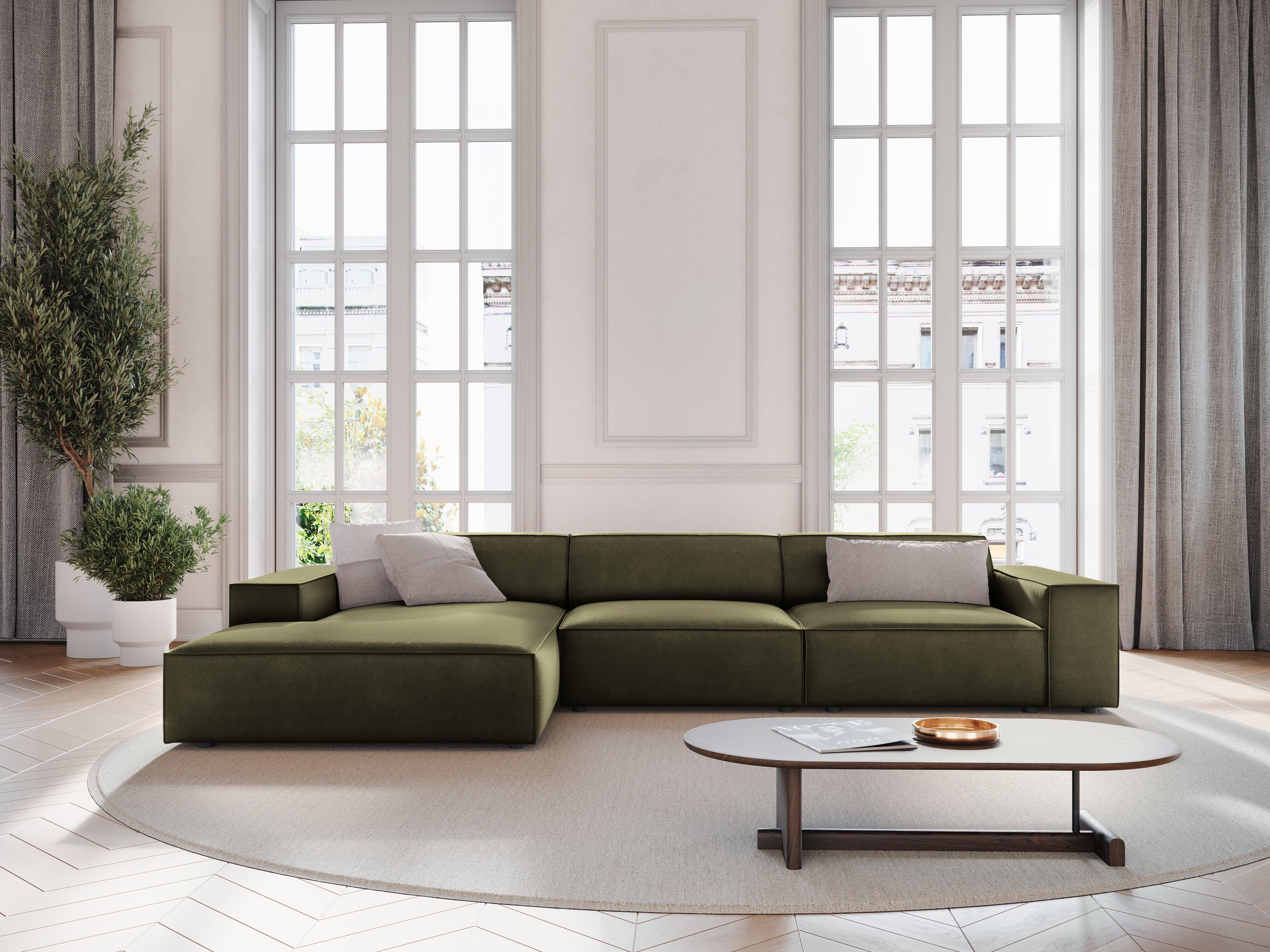 Narożnik aksamitny lewostronny 4-osobowy JODIE zielony Micadoni Eye on Design