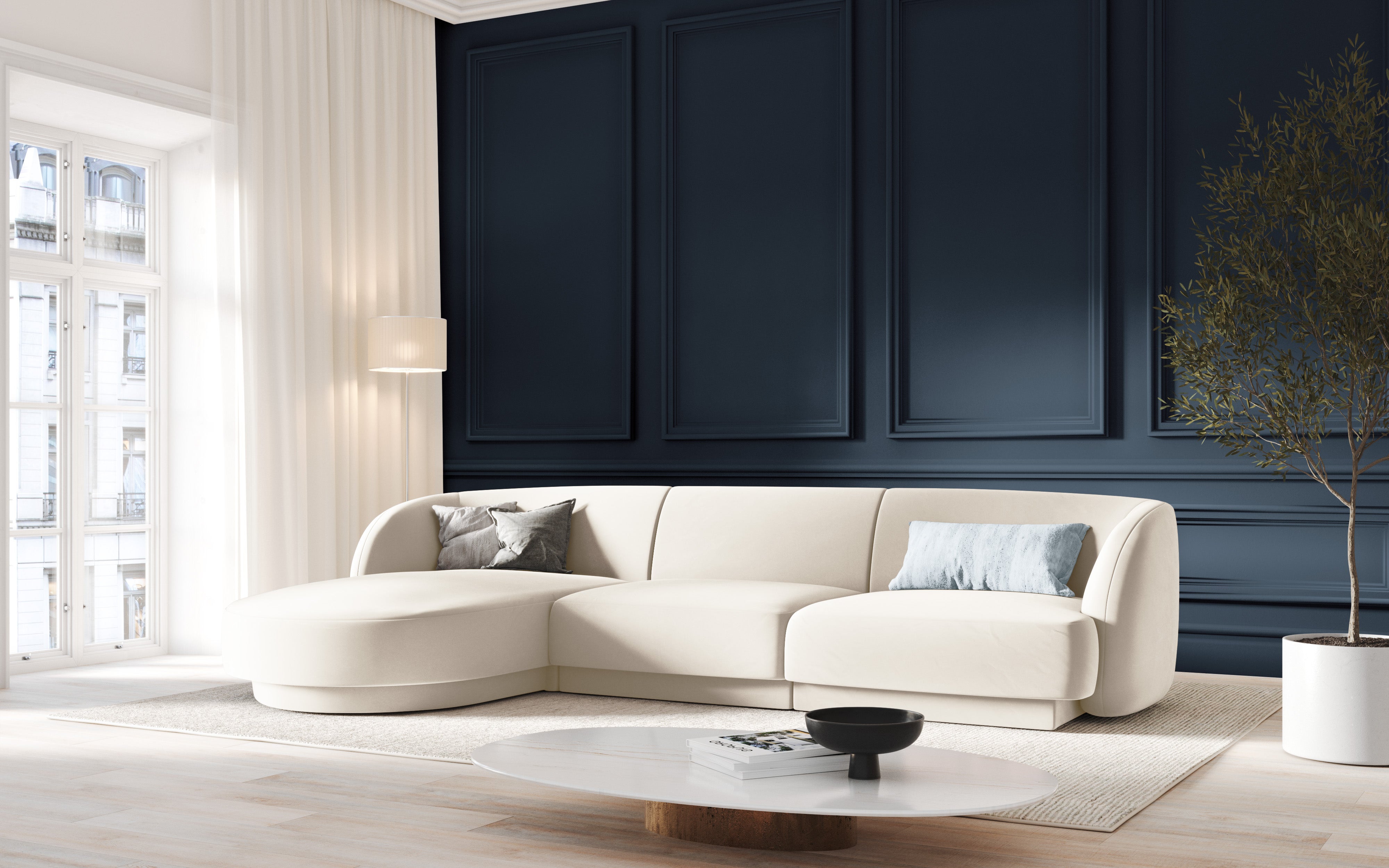 4-seater right-facing corner sofa MILEY beige boucle