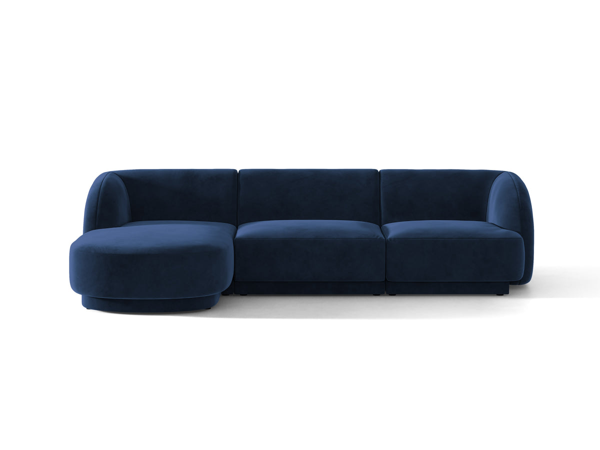 Velvet corner sofa for 4 people, left-sided, MILEY in navy blue
