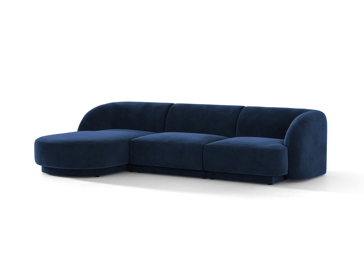 Velvet corner sofa for 4 people, left-sided, MILEY in navy blue