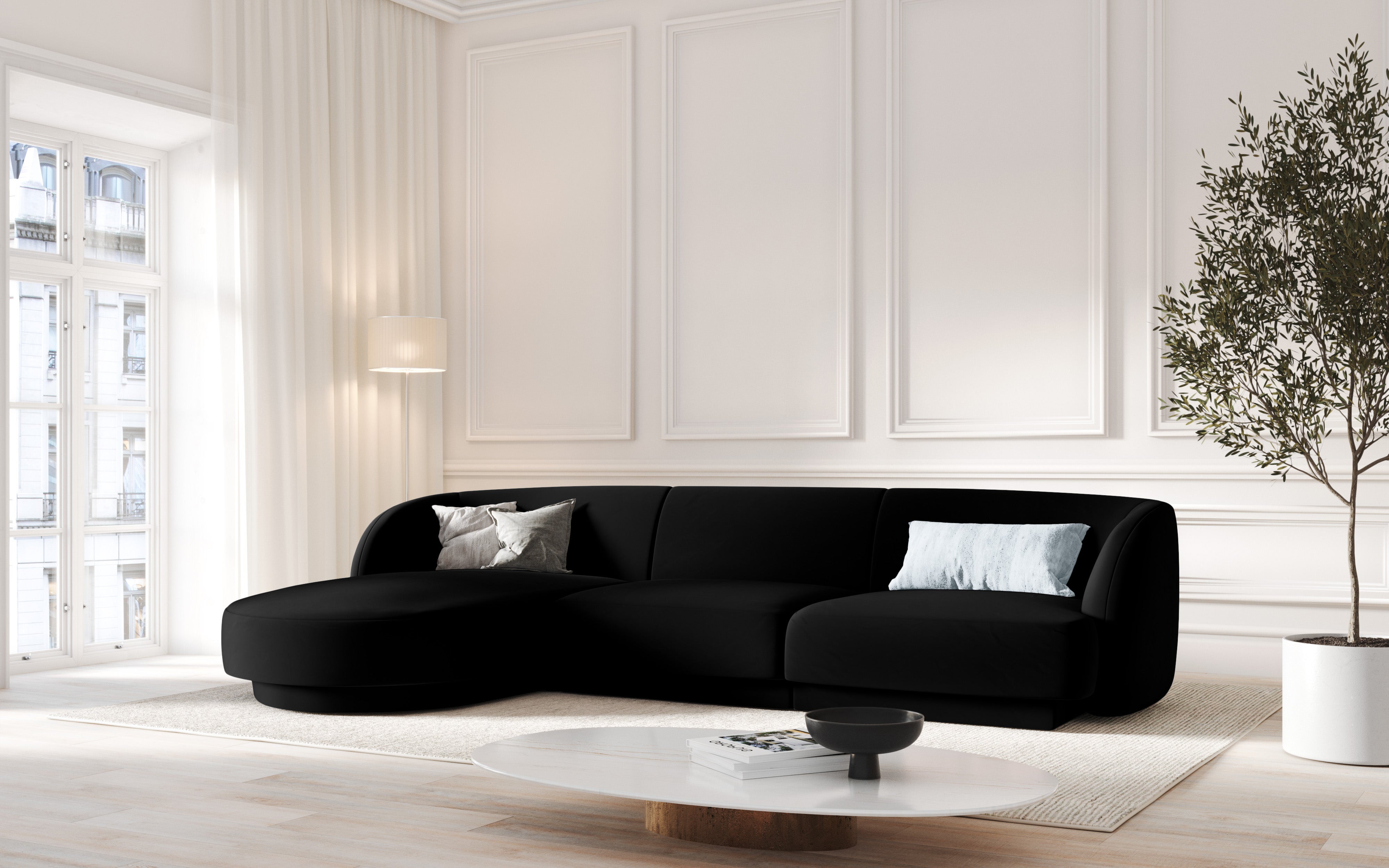 4-seater left-facing corner sofa MILEY black boucle
