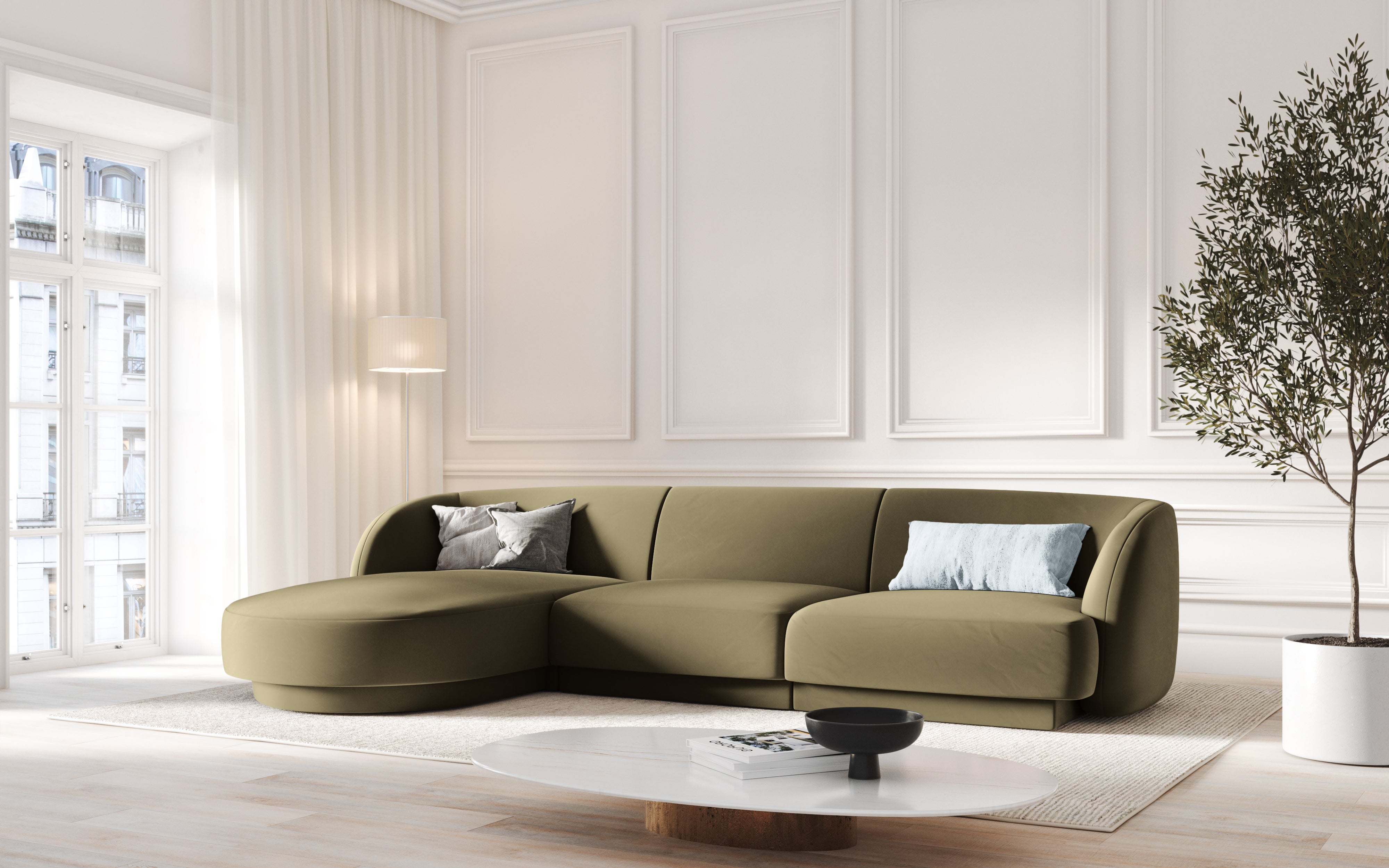 4-seater right-facing corner sofa MILEY green boucle