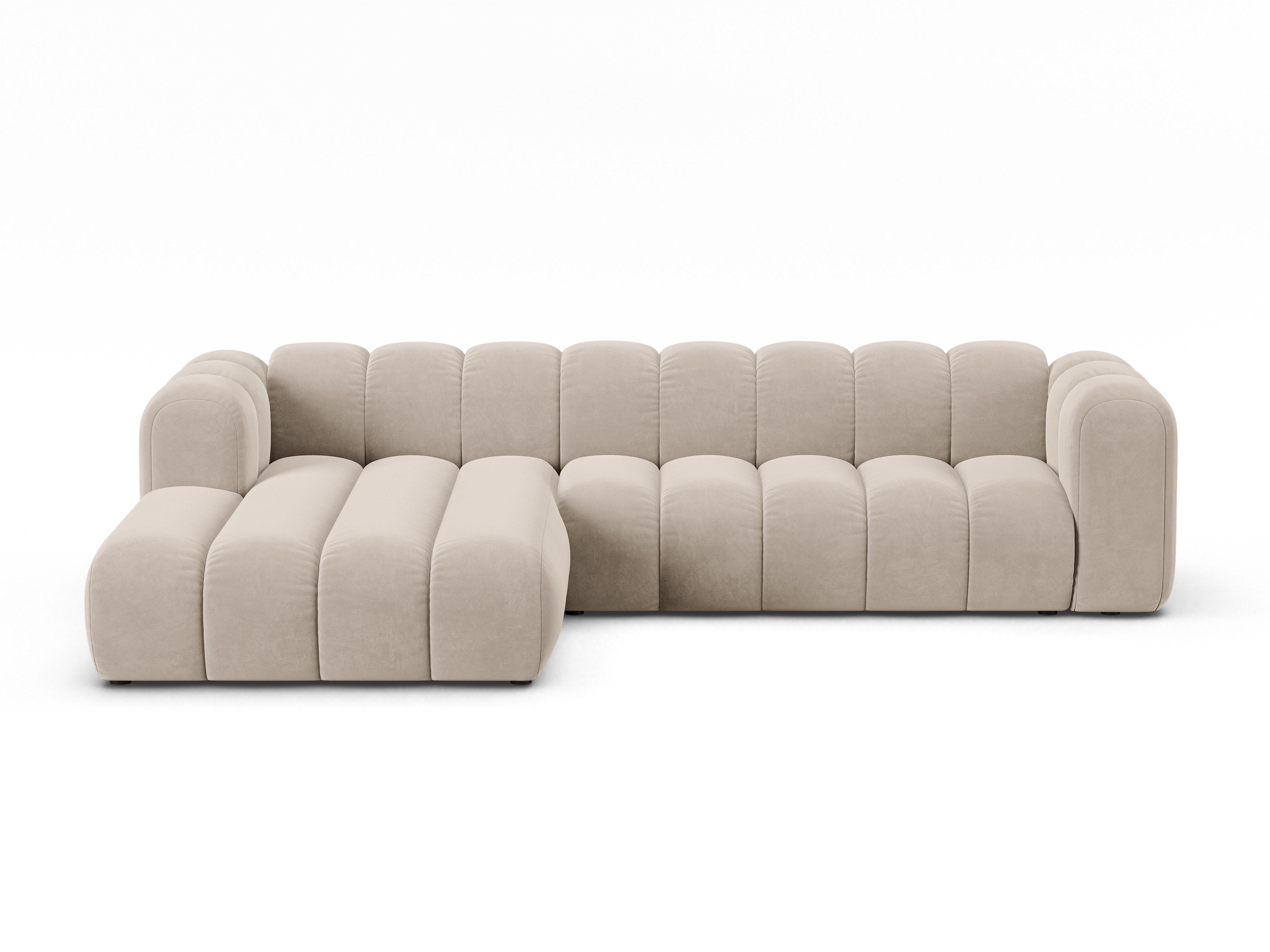 Velvet corner sofa for 4 people, left-sided, LUPINE, beige