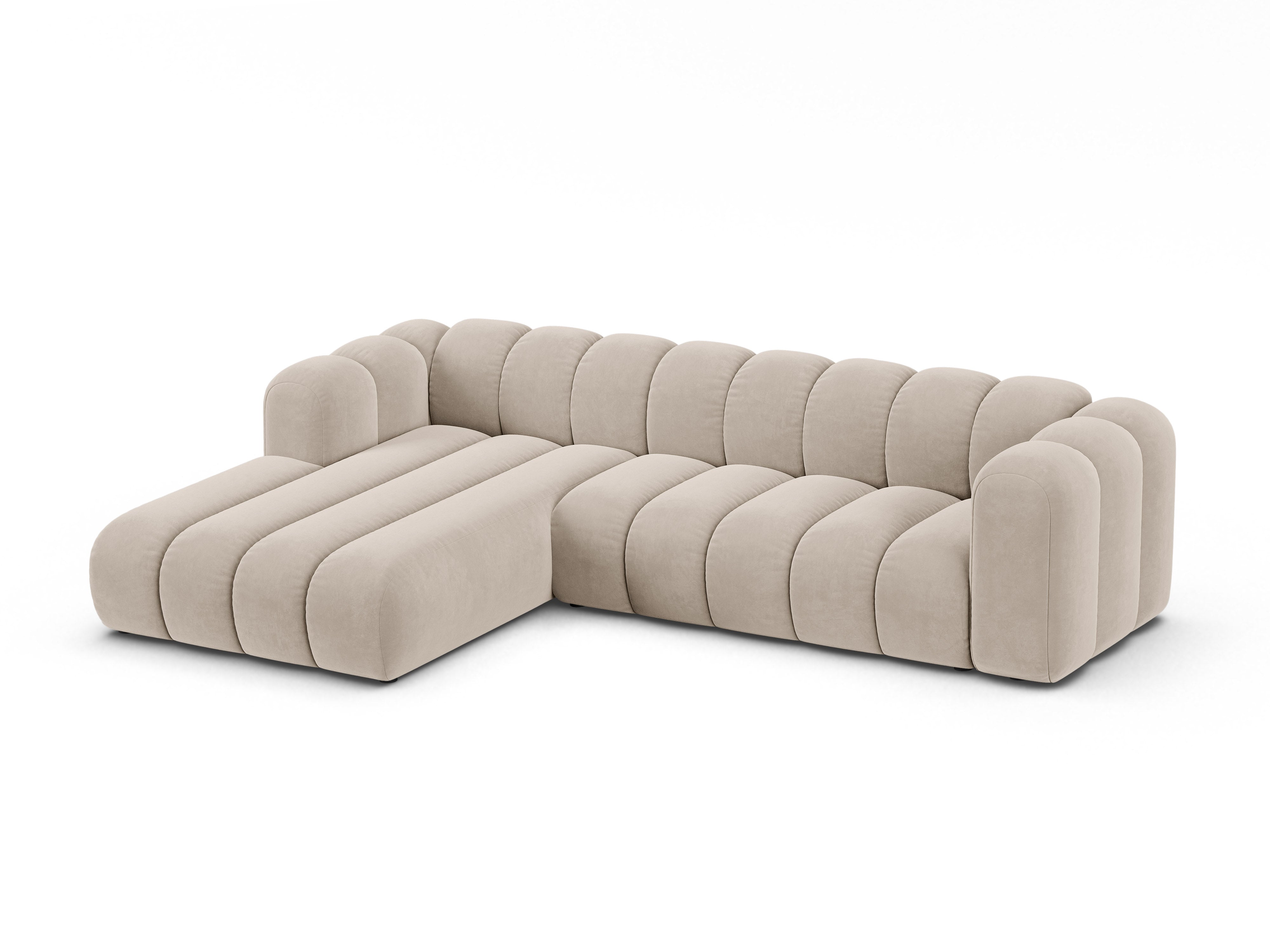 Velvet corner sofa for 4 people, left-sided, LUPINE, beige