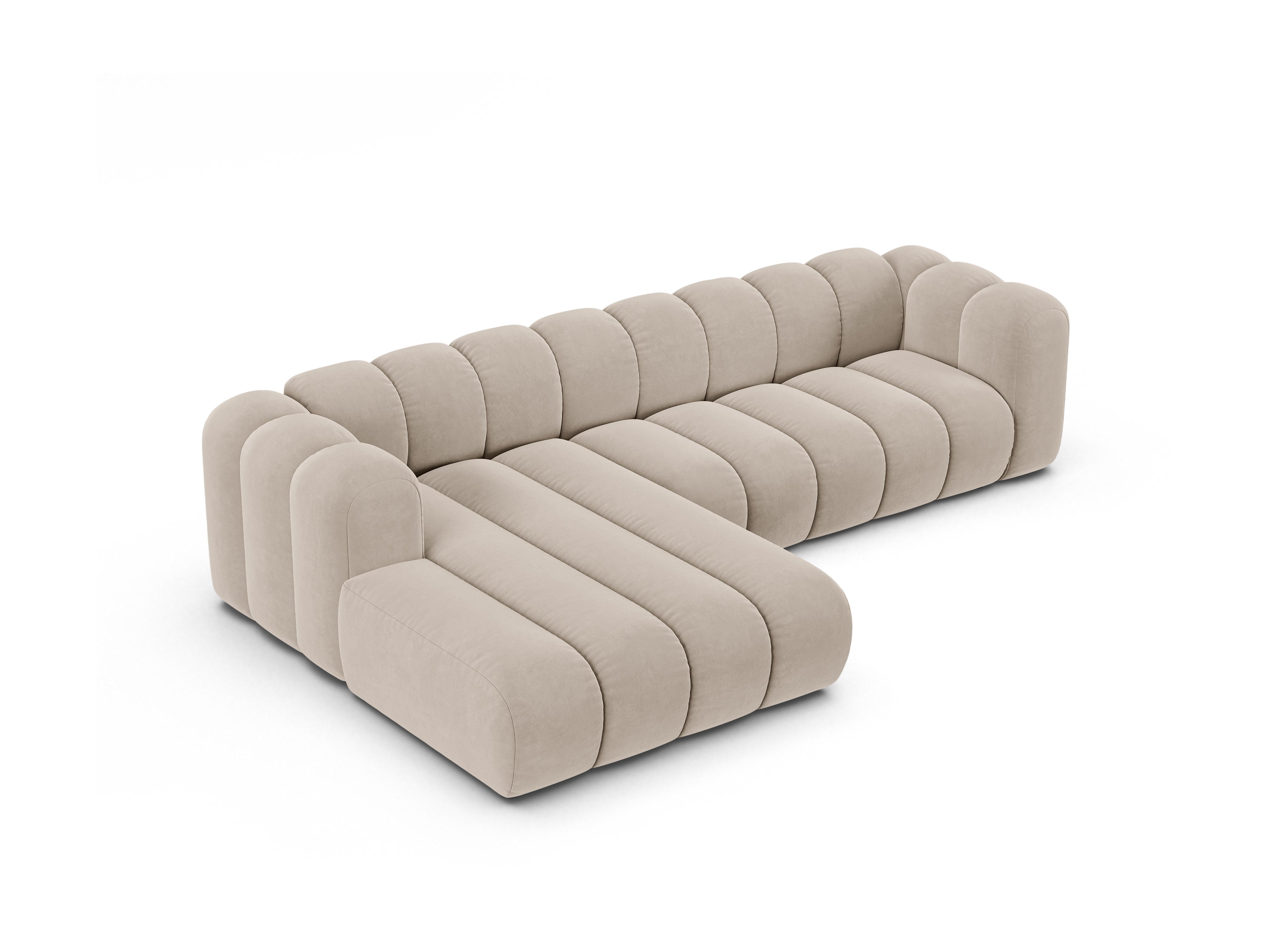 Velvet corner sofa for 4 people, left-sided, LUPINE, beige
