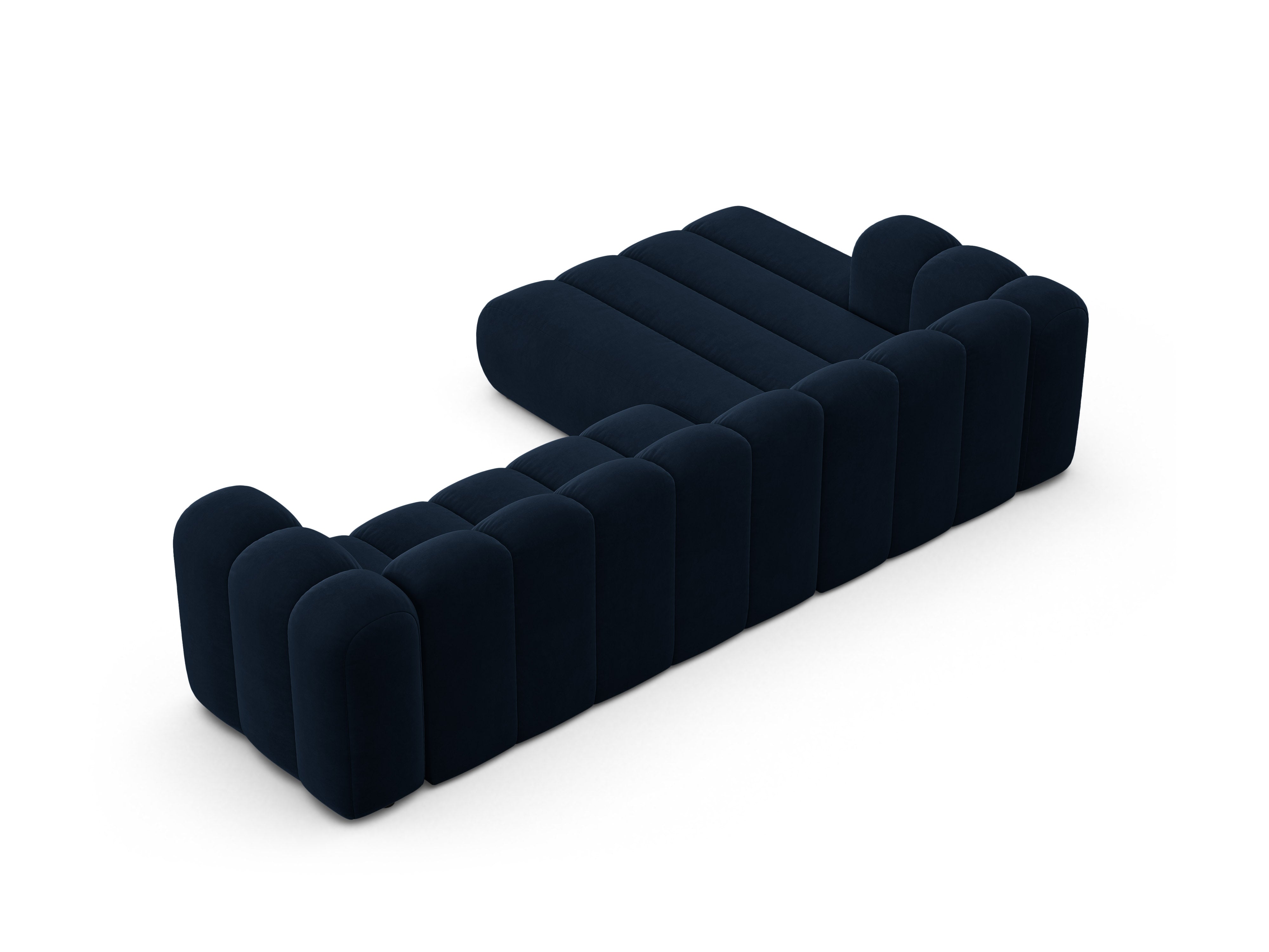 Velvet corner sofa for 4 people, left-sided LUPINE in navy blue