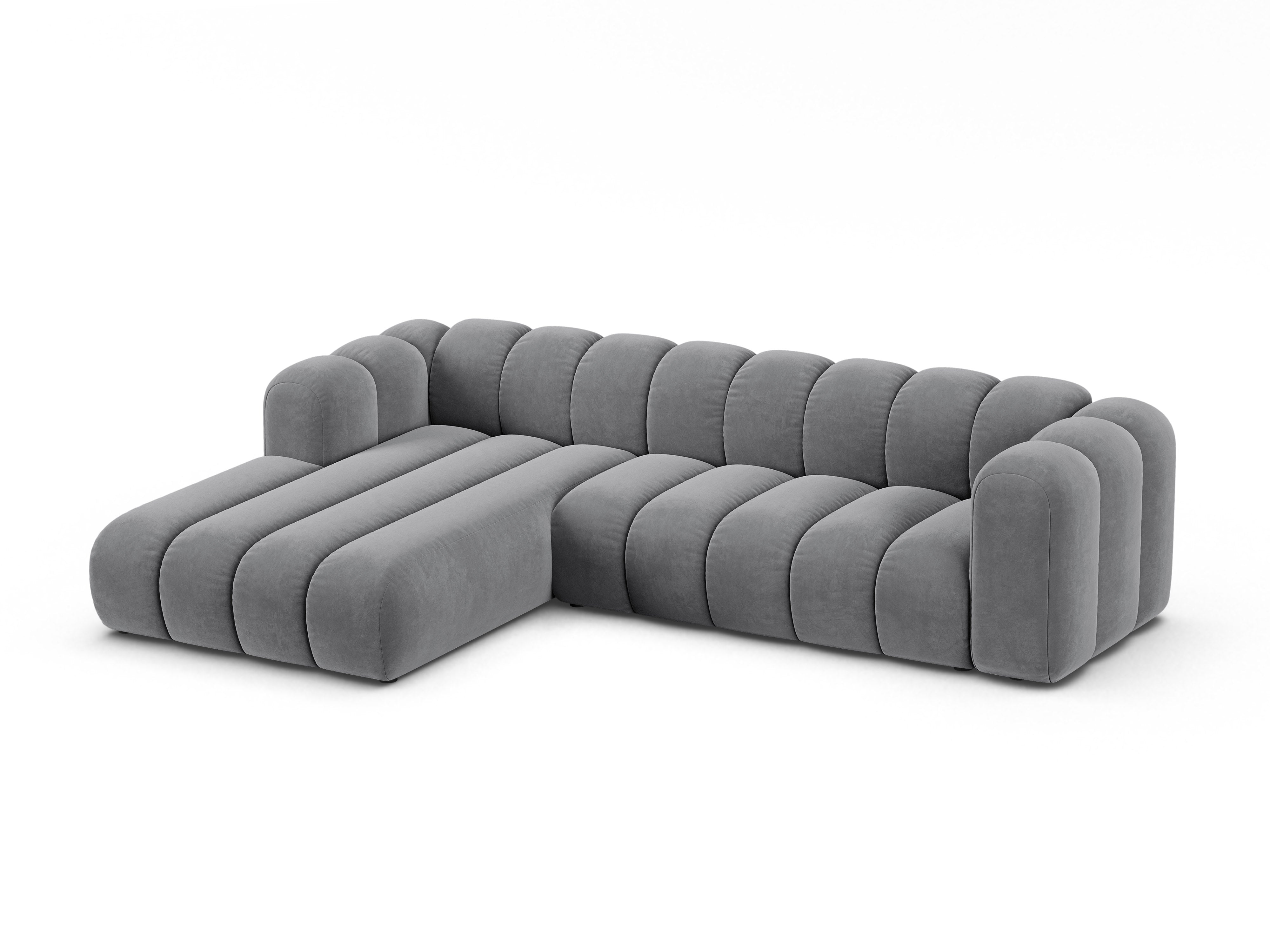 Velvet corner sofa for 4 people, left-sided LUPINE gray