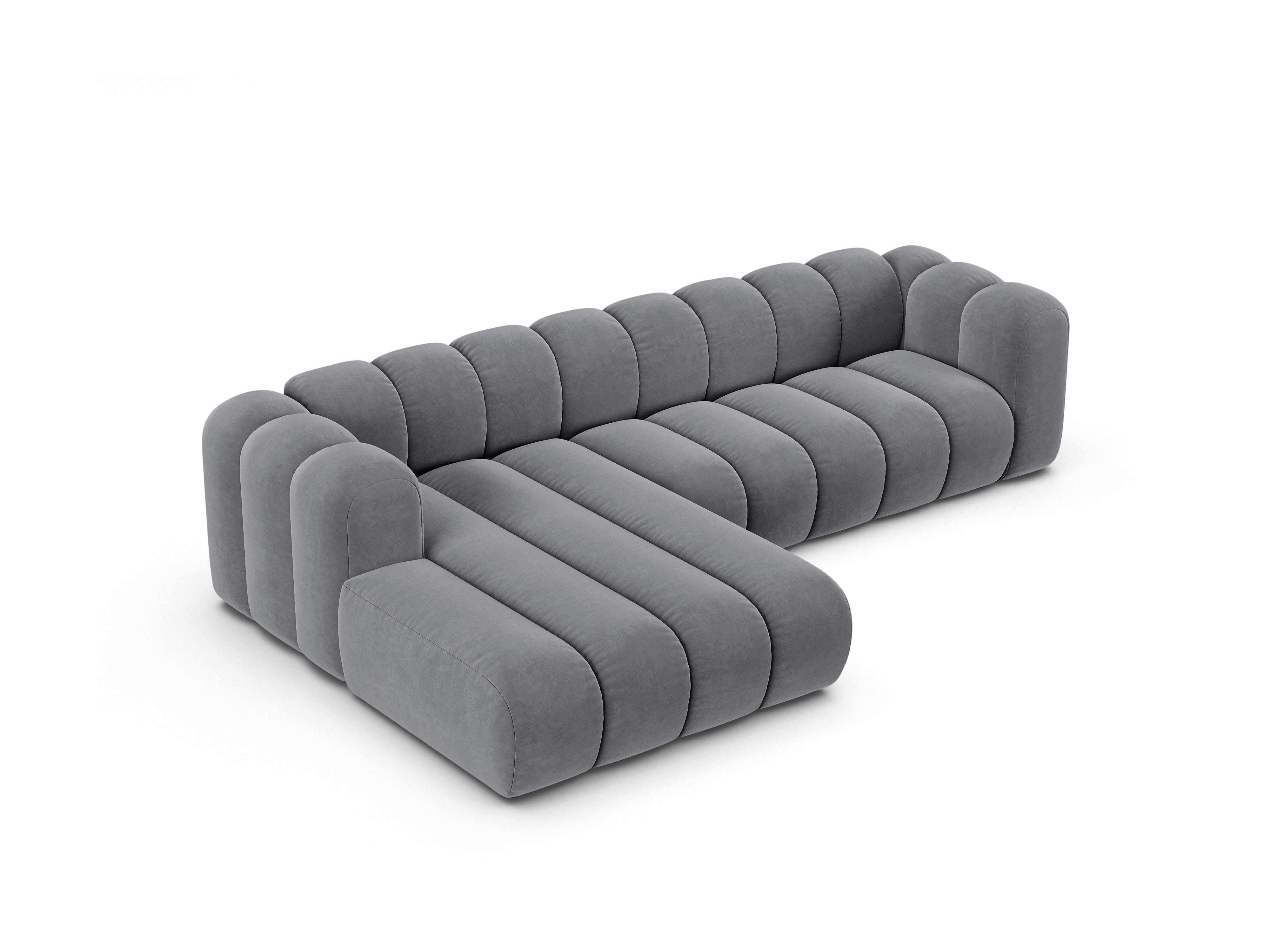 Velvet corner sofa for 4 people, left-sided LUPINE gray