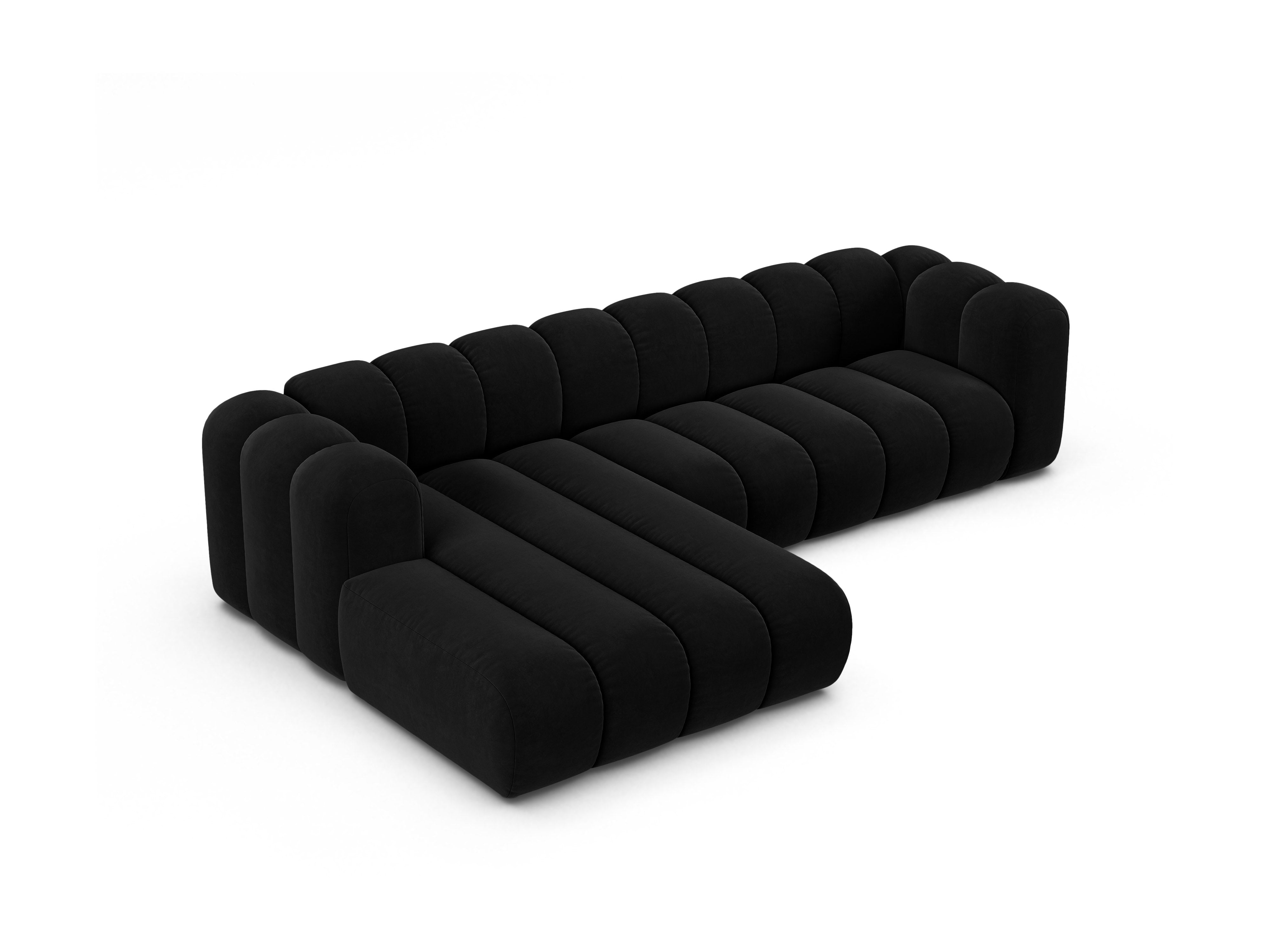 Black velvet corner sofa for 4 people, left-sided LUPINE