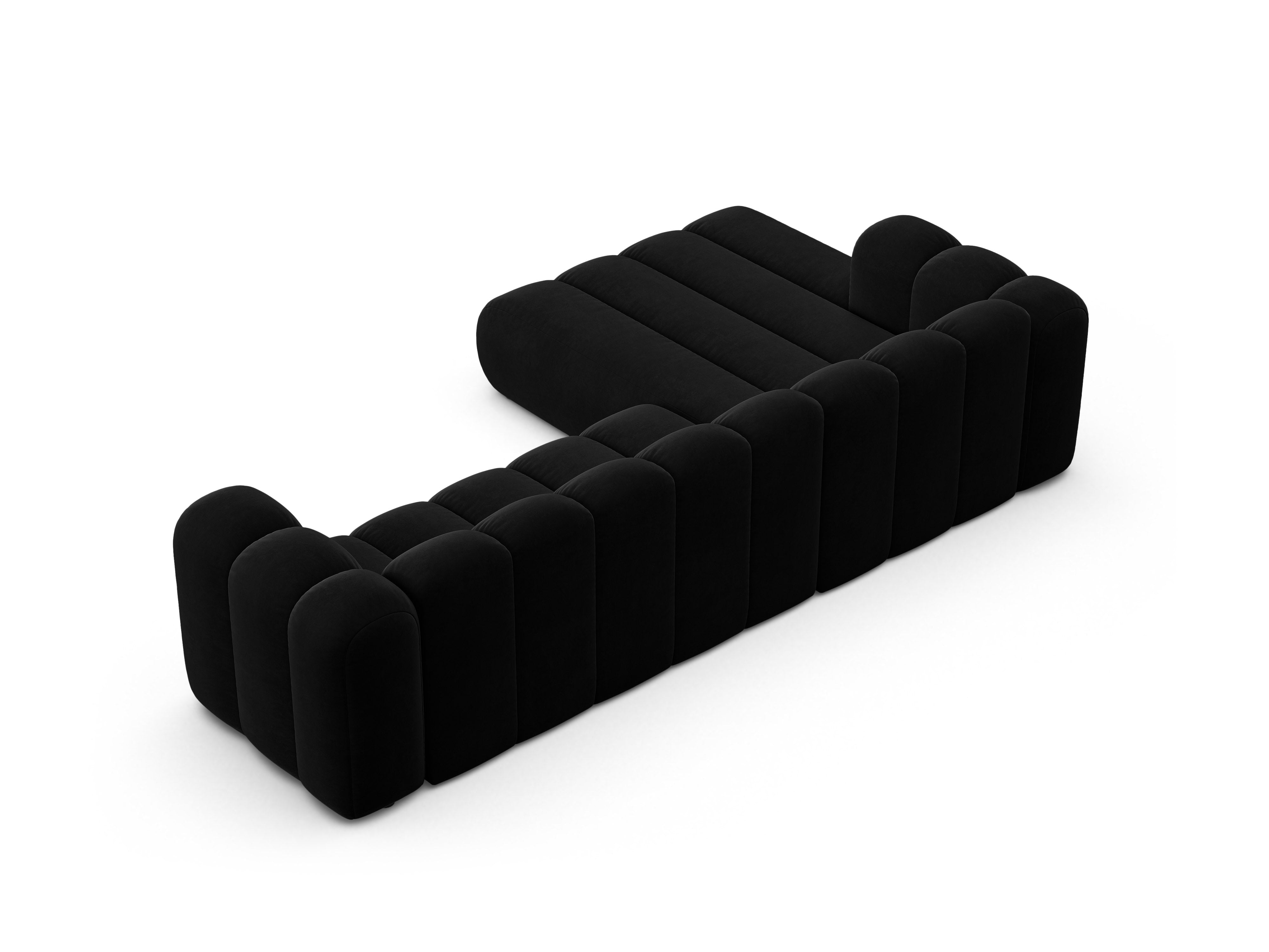 Black velvet corner sofa for 4 people, left-sided LUPINE