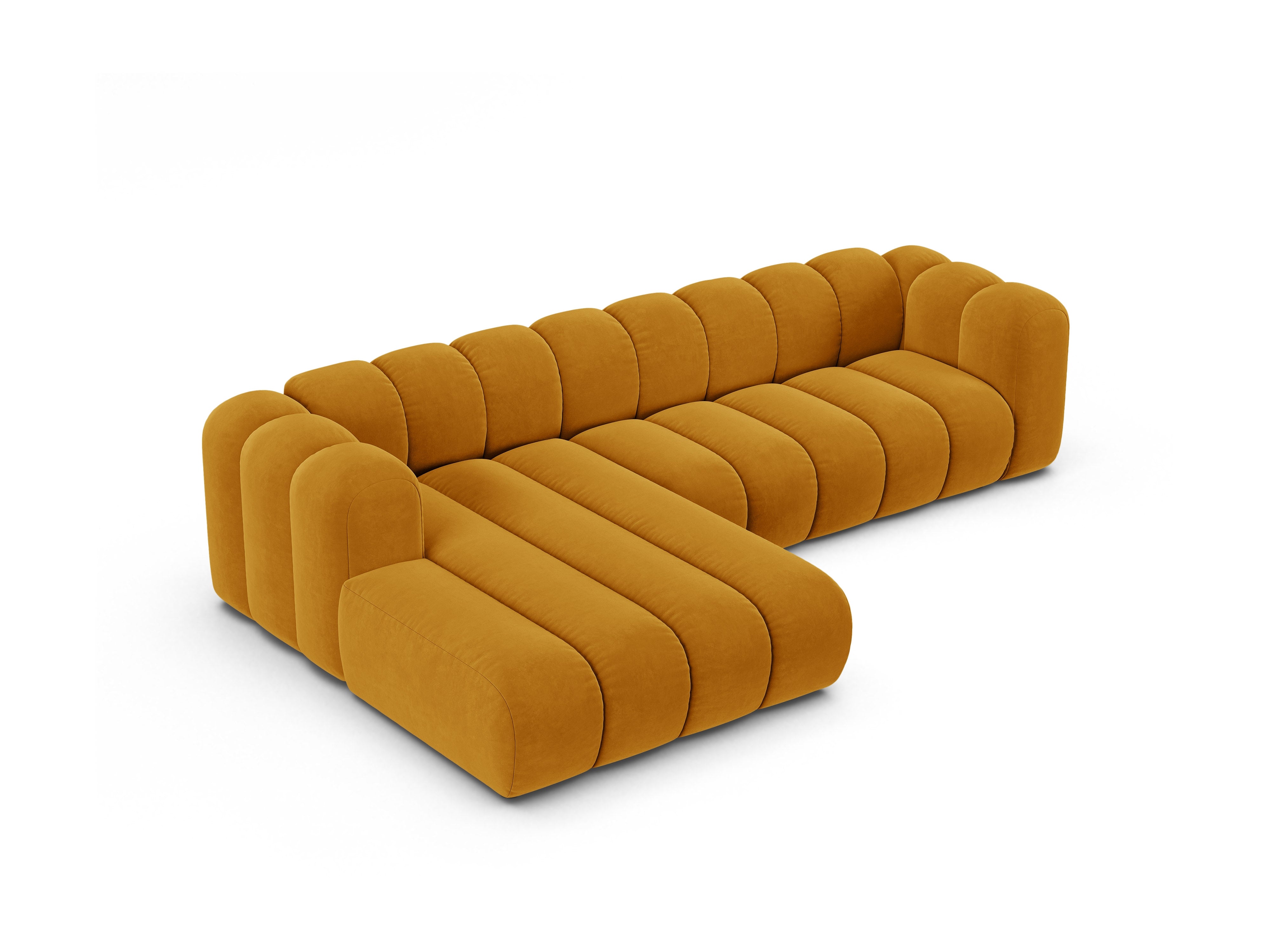 Velvet corner sofa for 4 people, left-sided LUPINE mustard