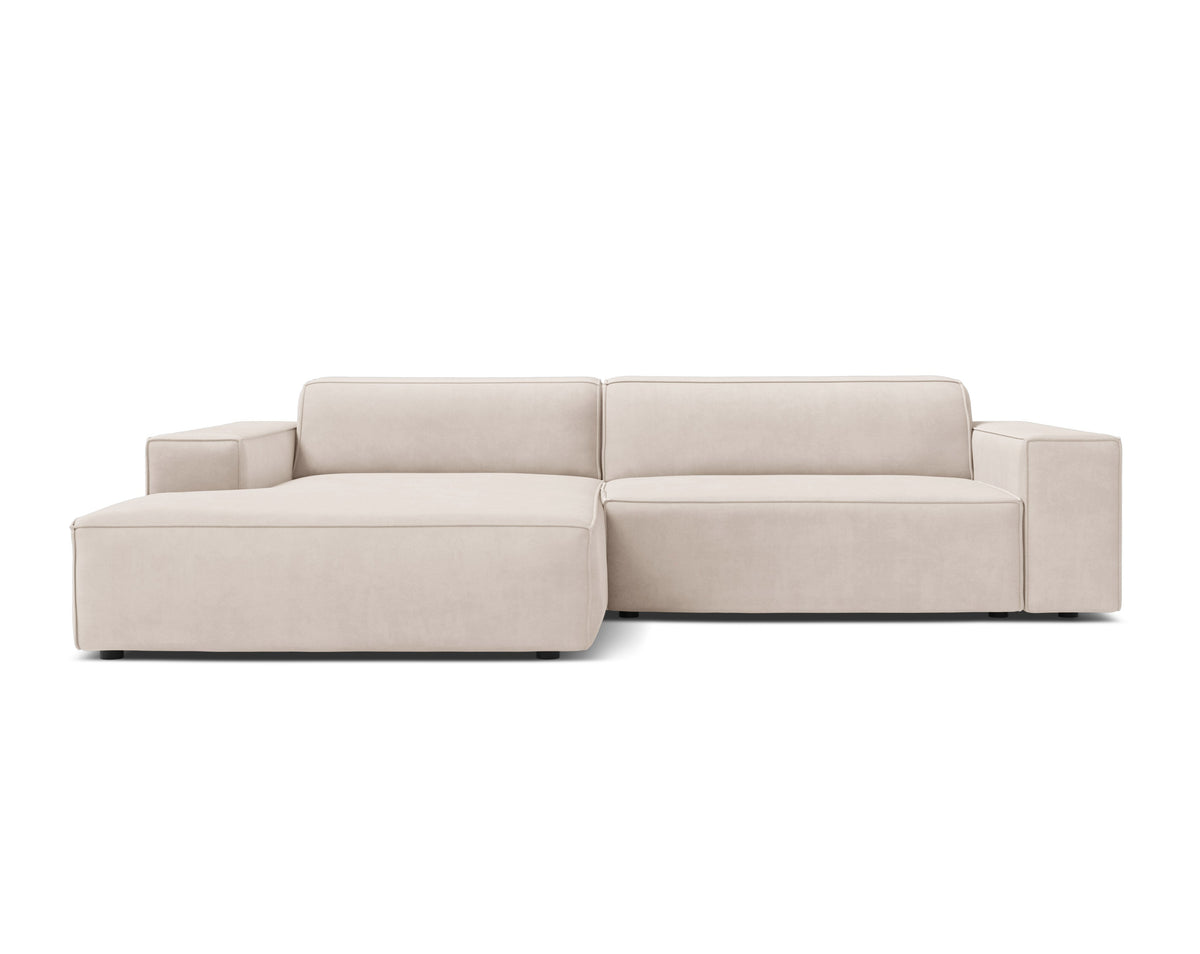 Left-facing 3-seater sofa JODIE in light beige velvet