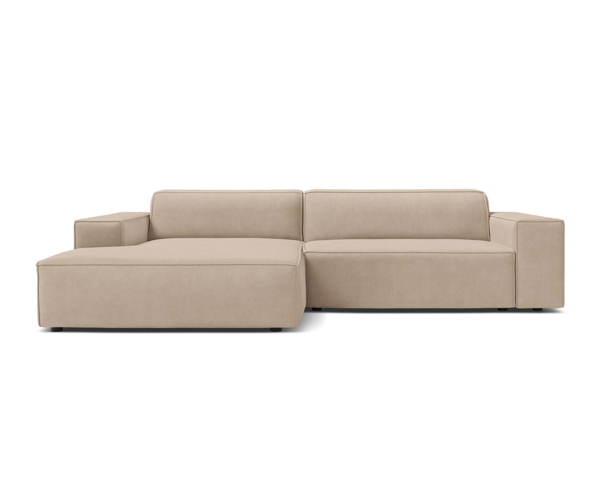 Left-facing 3-seater sofa JODIE in beige velvet