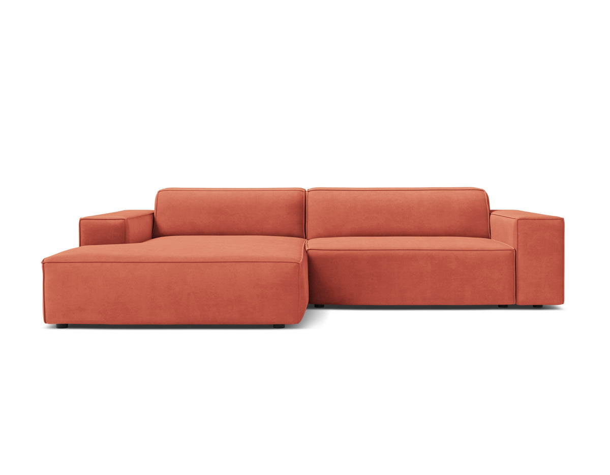 Left-facing 3-seater sofa JODIE in coral velvet