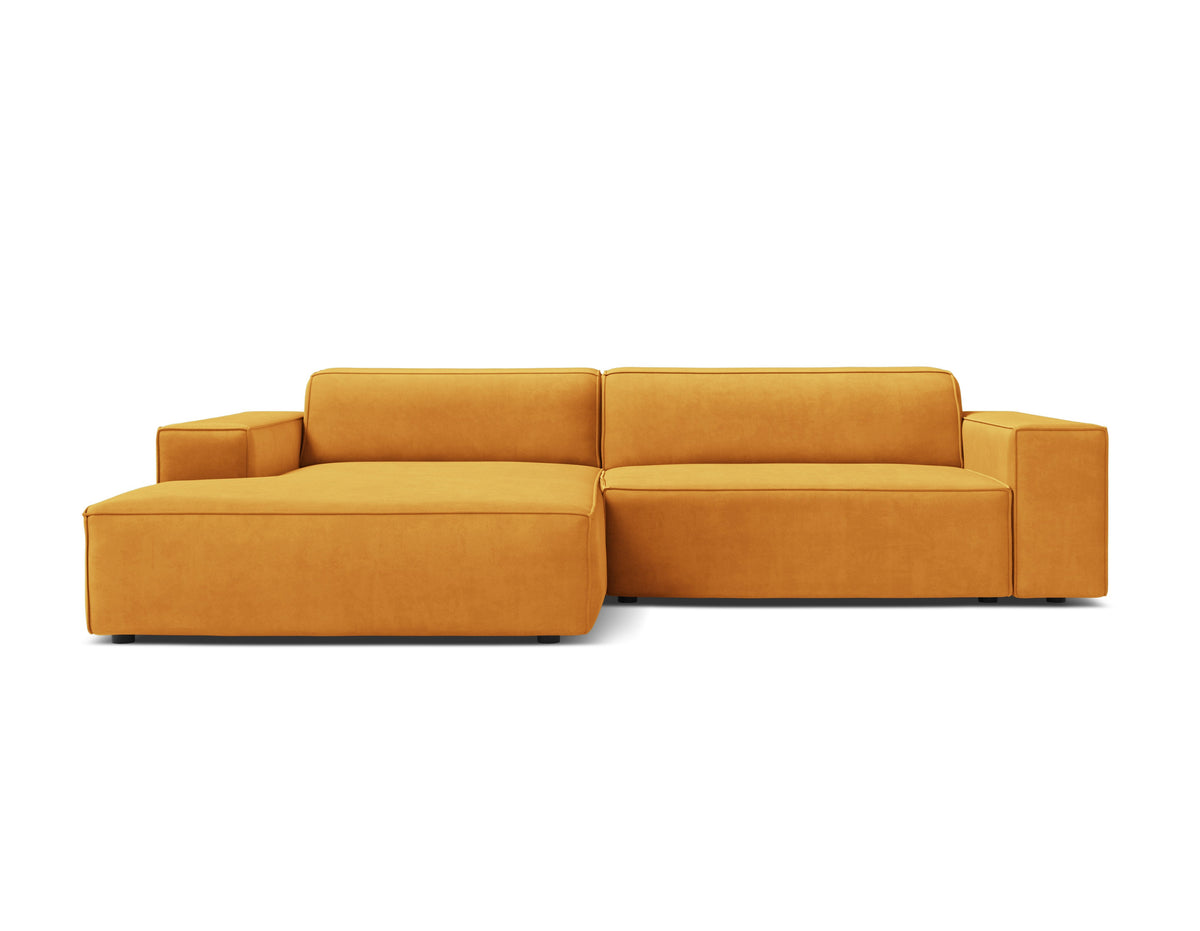 Left-facing 3-seater sofa JODIE in mustard velvet