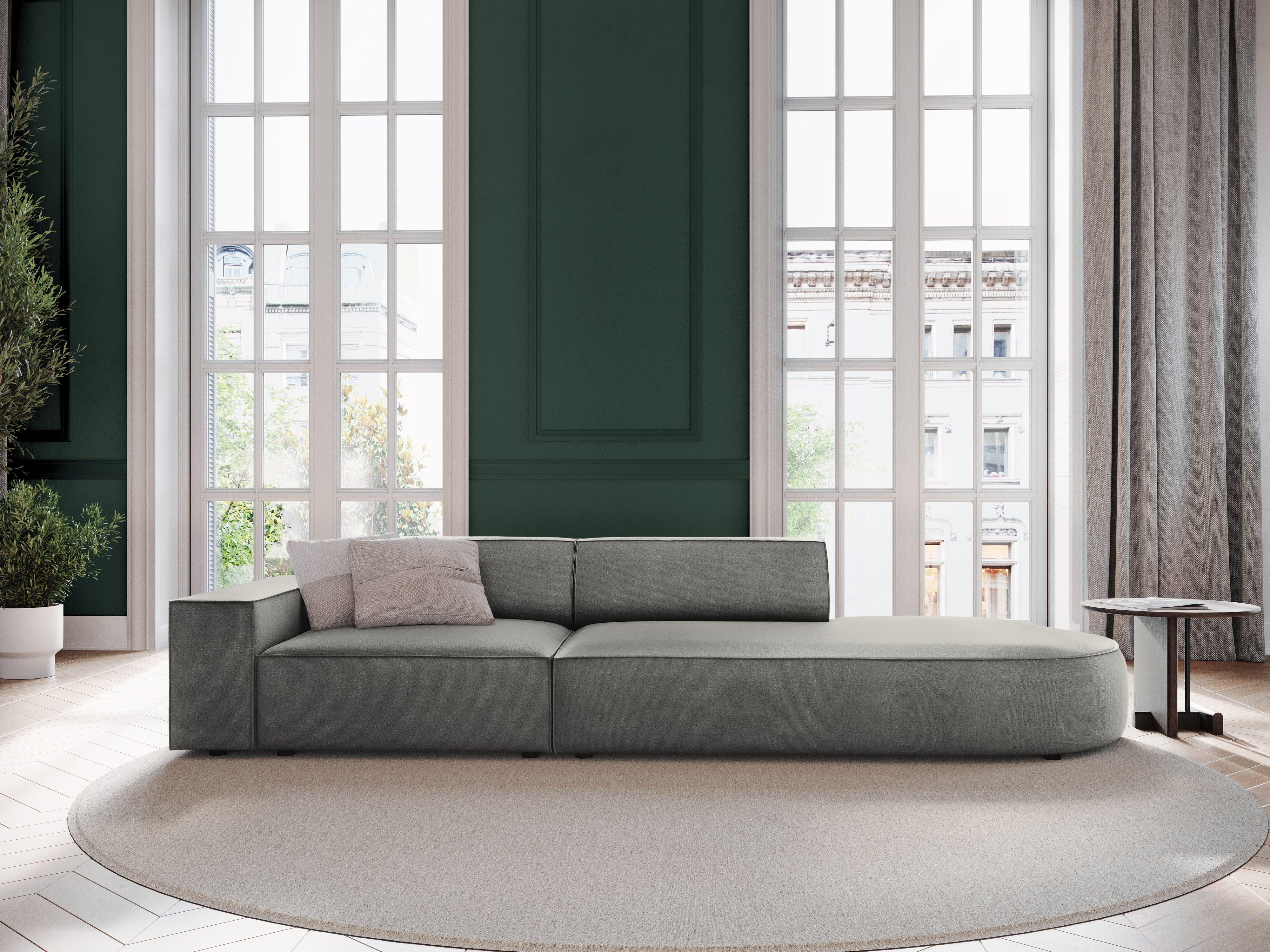 Sofa aksamitna prawostronna okrągła 3-osobowa JODIE jasnoszary Micadoni Eye on Design