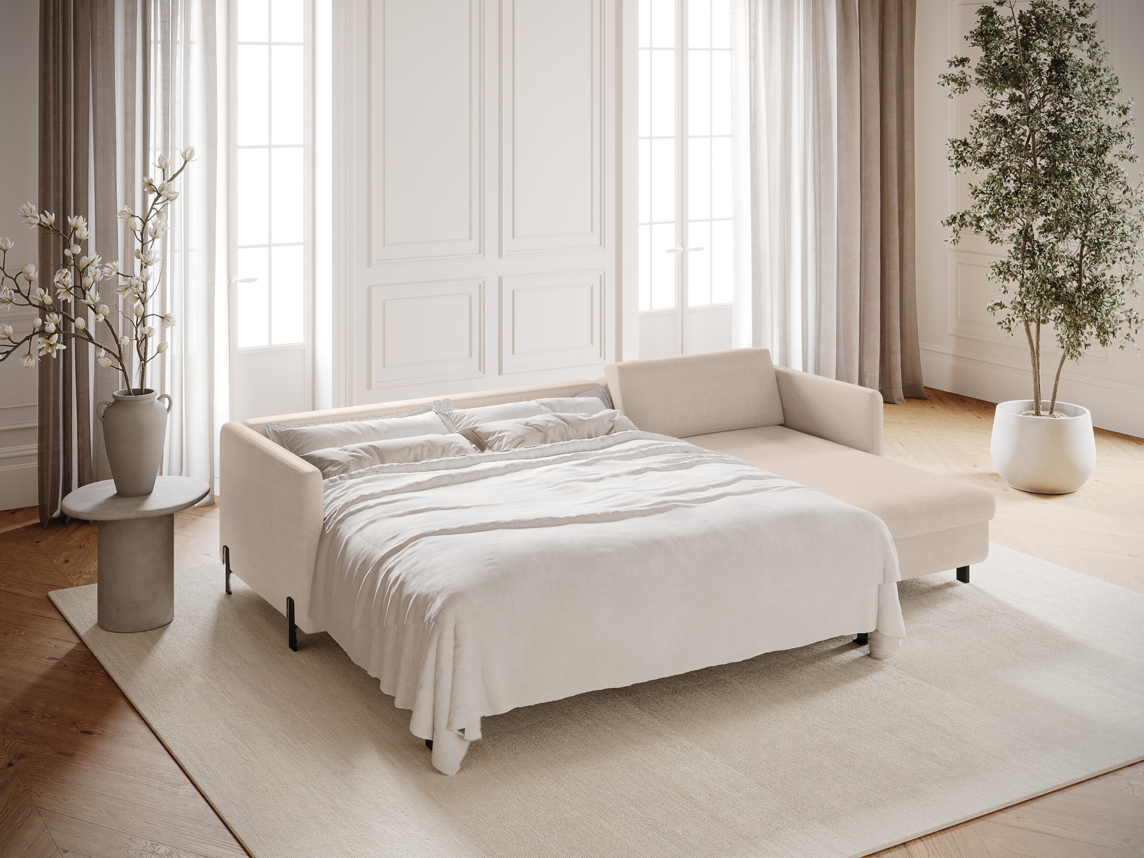 Rechte Ecke -Sofa mit Bettfunktion und Box, "Gloria", 5 Sitze, Beige, 280x170x80
In Europa gemacht