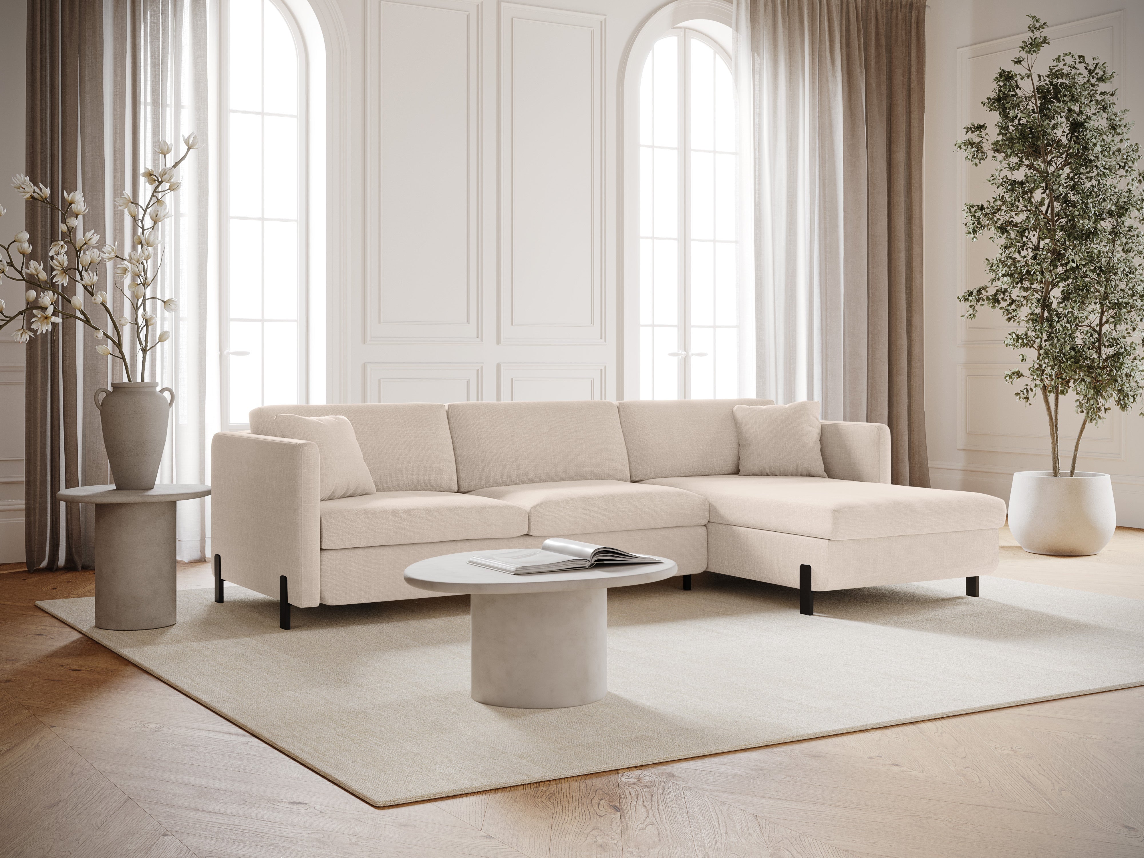 Rechte Ecke -Sofa mit Bettfunktion und Box, "Gloria", 5 Sitze, Beige, 280x170x80
In Europa gemacht