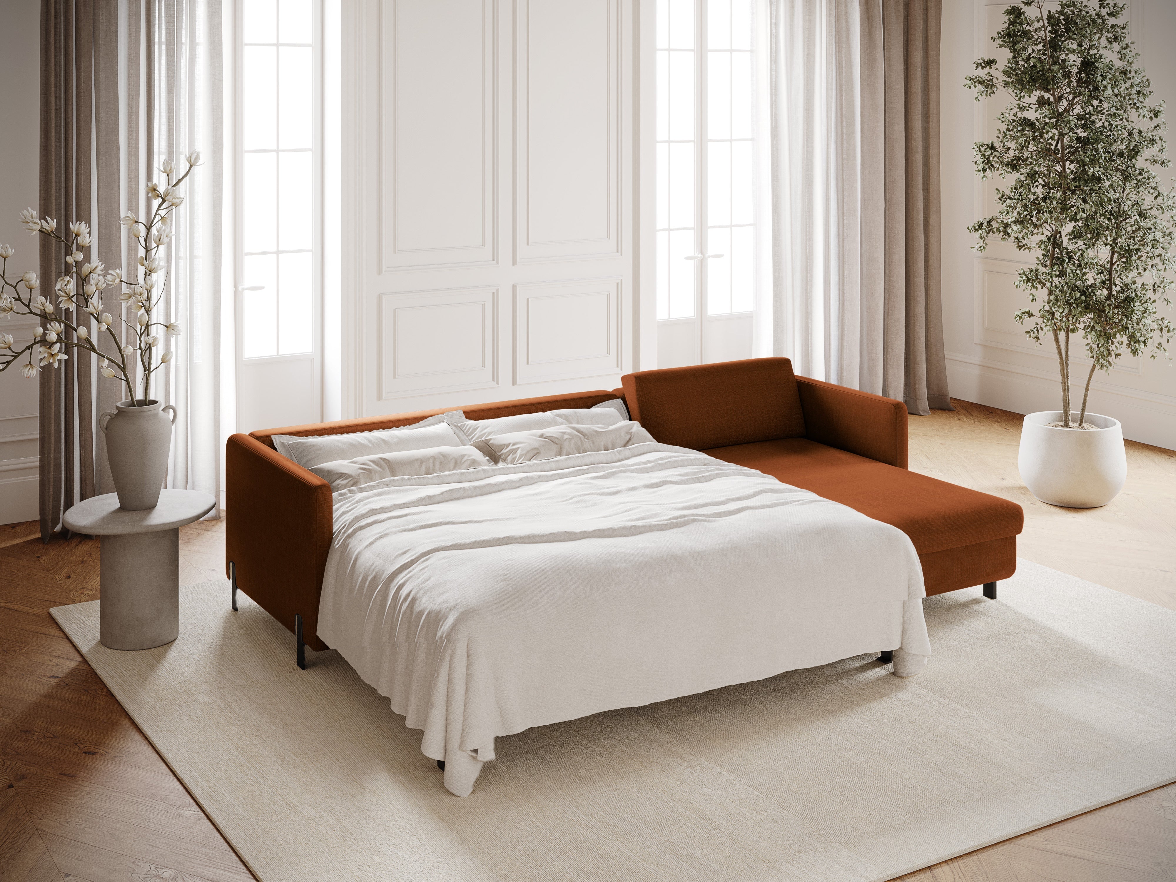 Rechte Ecksofa mit Bettfunktion und Box, "Gloria", 5 Sitze, Ziegel, 280x170x80
In Europa gemacht