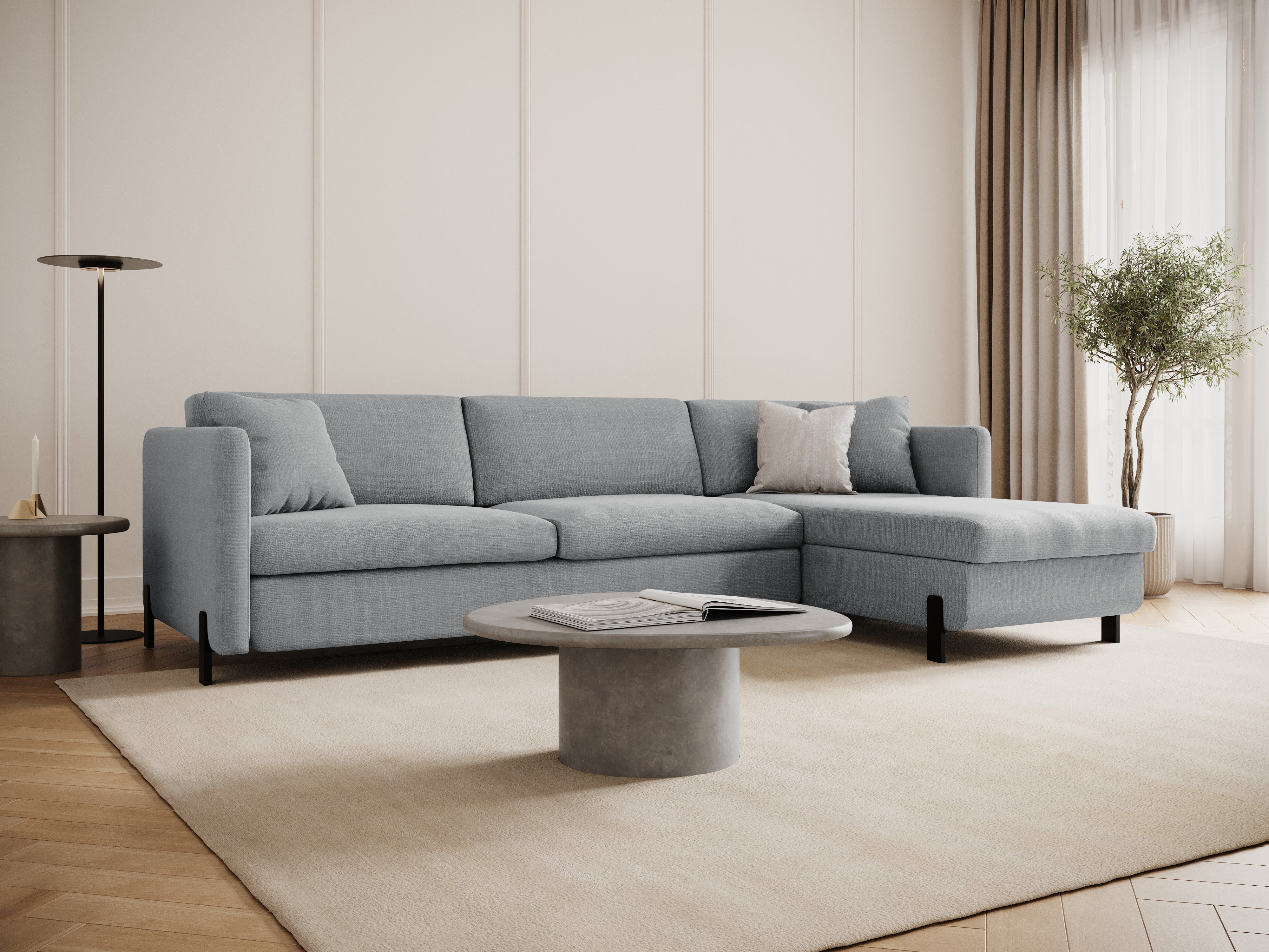 Right Corner Sofa with Bed Function and Box, "Gloria", 5 Seats, Light Gray, 280x170x80
Made in Europe