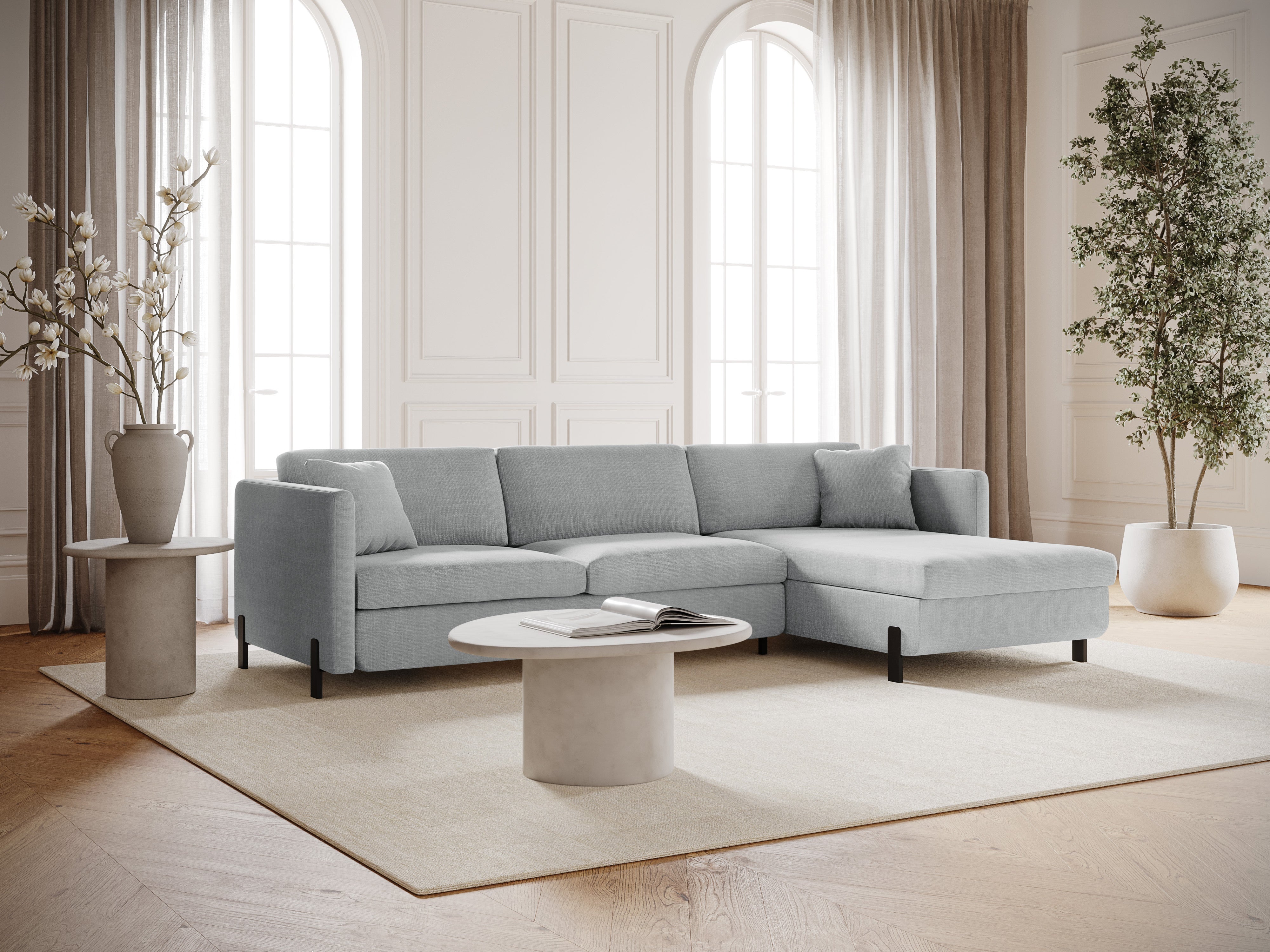 Right Corner Sofa with Bed Function and Box, "Gloria", 5 Seats, Light Gray, 280x170x80
Made in Europe