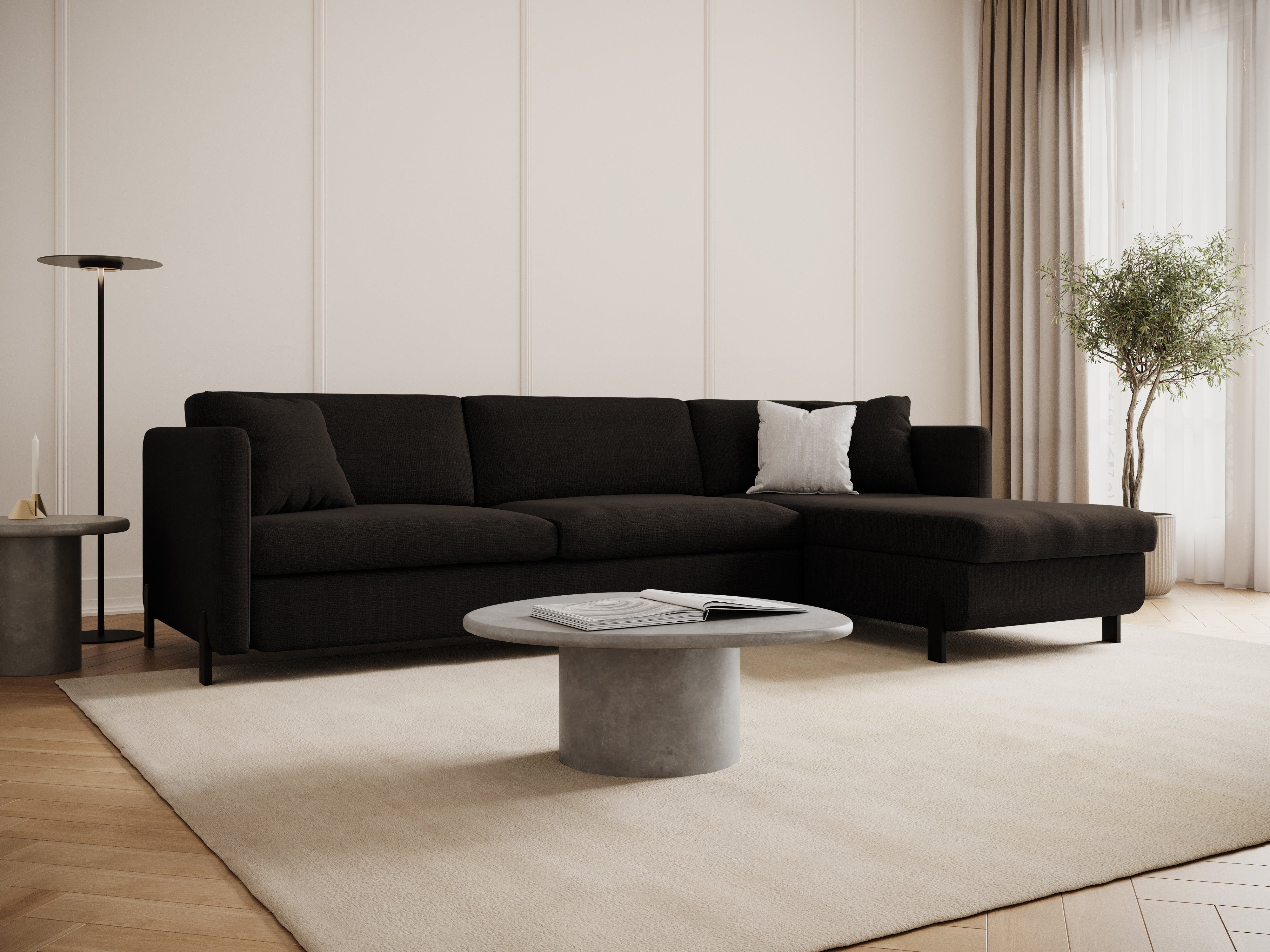 Rechte Ecke -Sofa mit Bettfunktion und Schachtel, "Gloria", 5 Sitze, Dunkelgrau, 280x170x80
In Europa gemacht