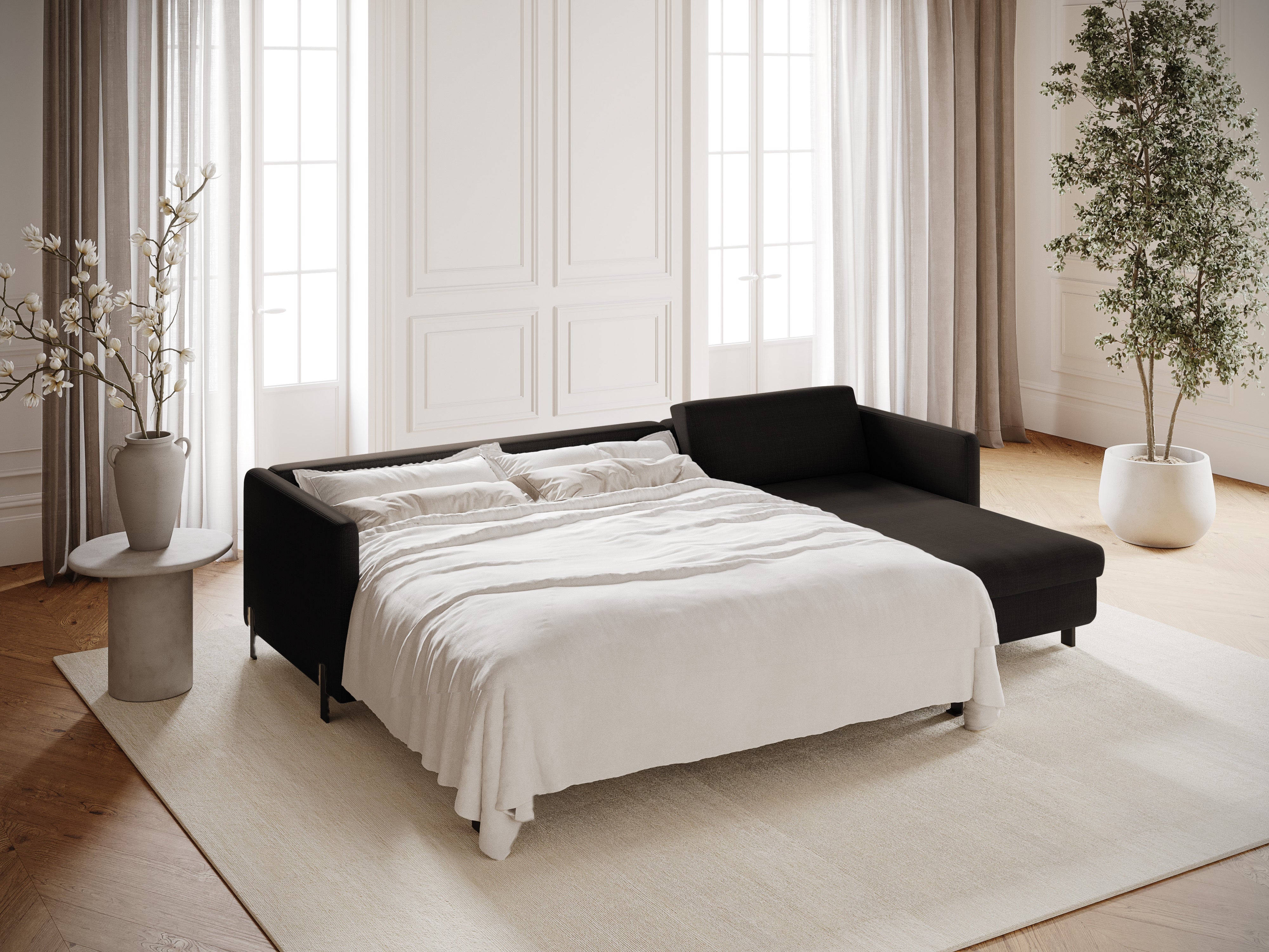Rechte Ecke -Sofa mit Bettfunktion und Schachtel, "Gloria", 5 Sitze, Dunkelgrau, 280x170x80
In Europa gemacht