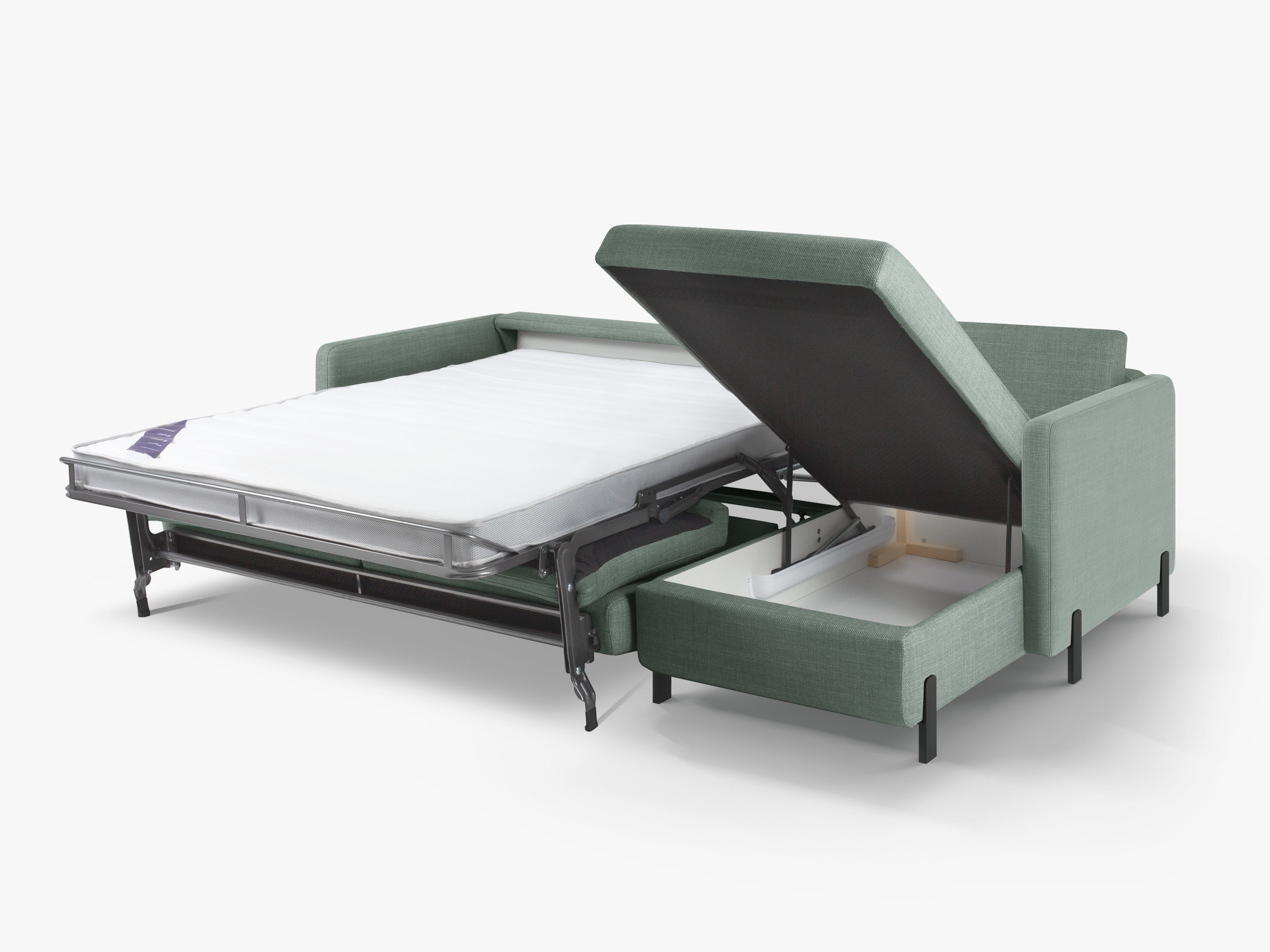 Rechte Ecke -Sofa mit Bettfunktion und Box, "Gloria", 5 Sitze, Minze, 280x170x80
In Europa gemacht