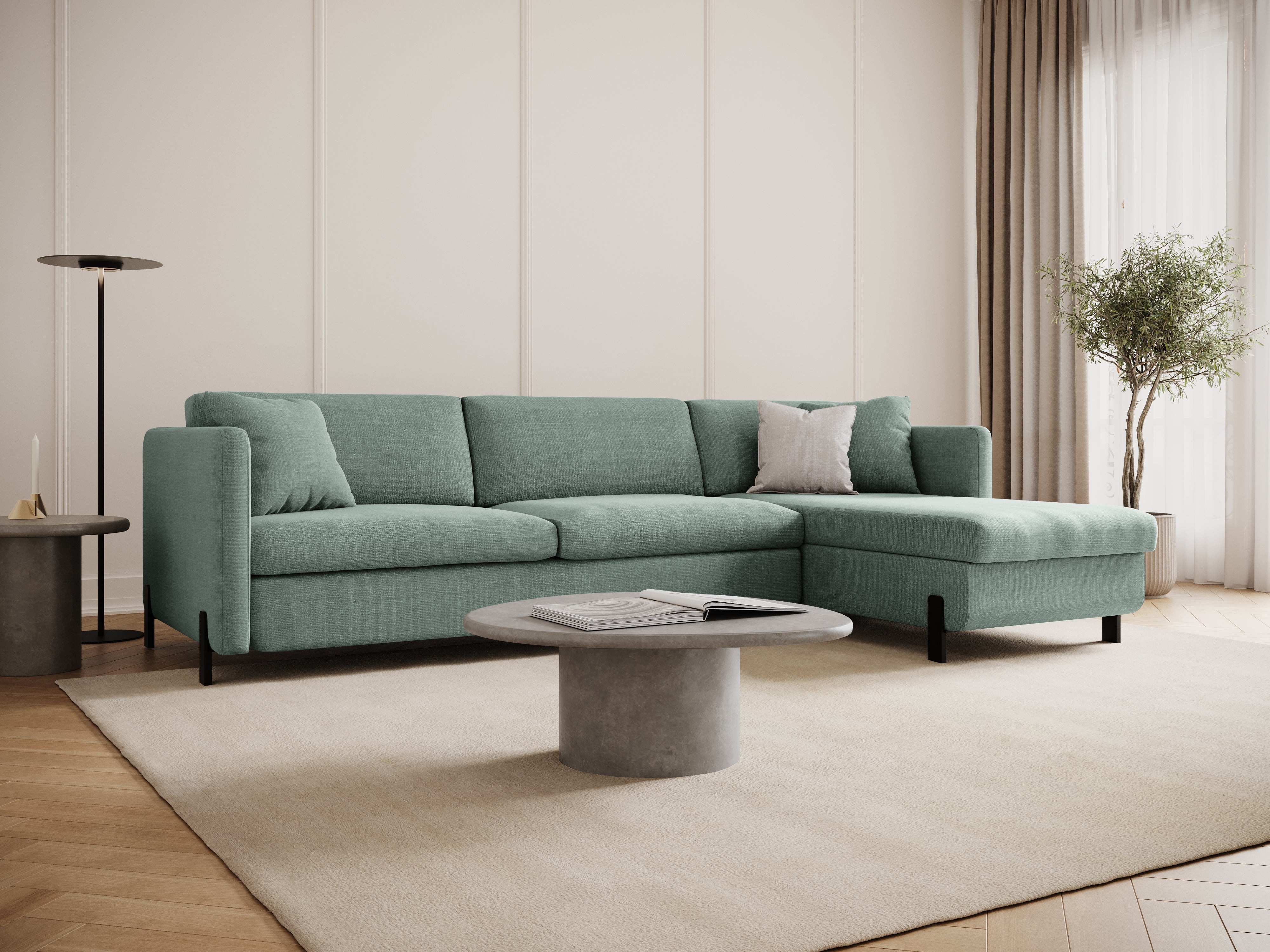 Rechte Ecke -Sofa mit Bettfunktion und Box, "Gloria", 5 Sitze, Minze, 280x170x80
In Europa gemacht