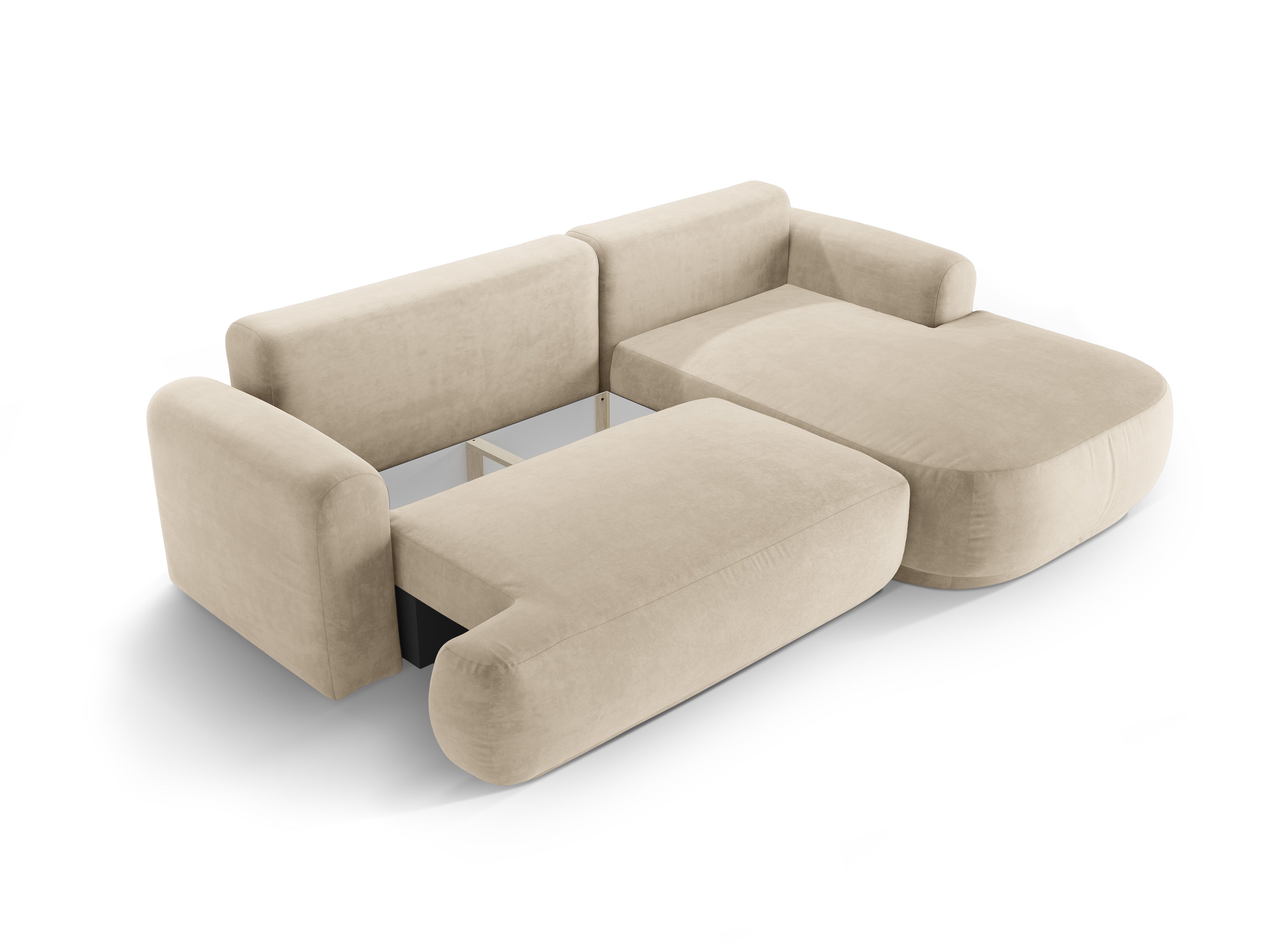 RECHTEN -SANDEL VELVET -Ecke mit Schlaffunktion Ella Light Beige