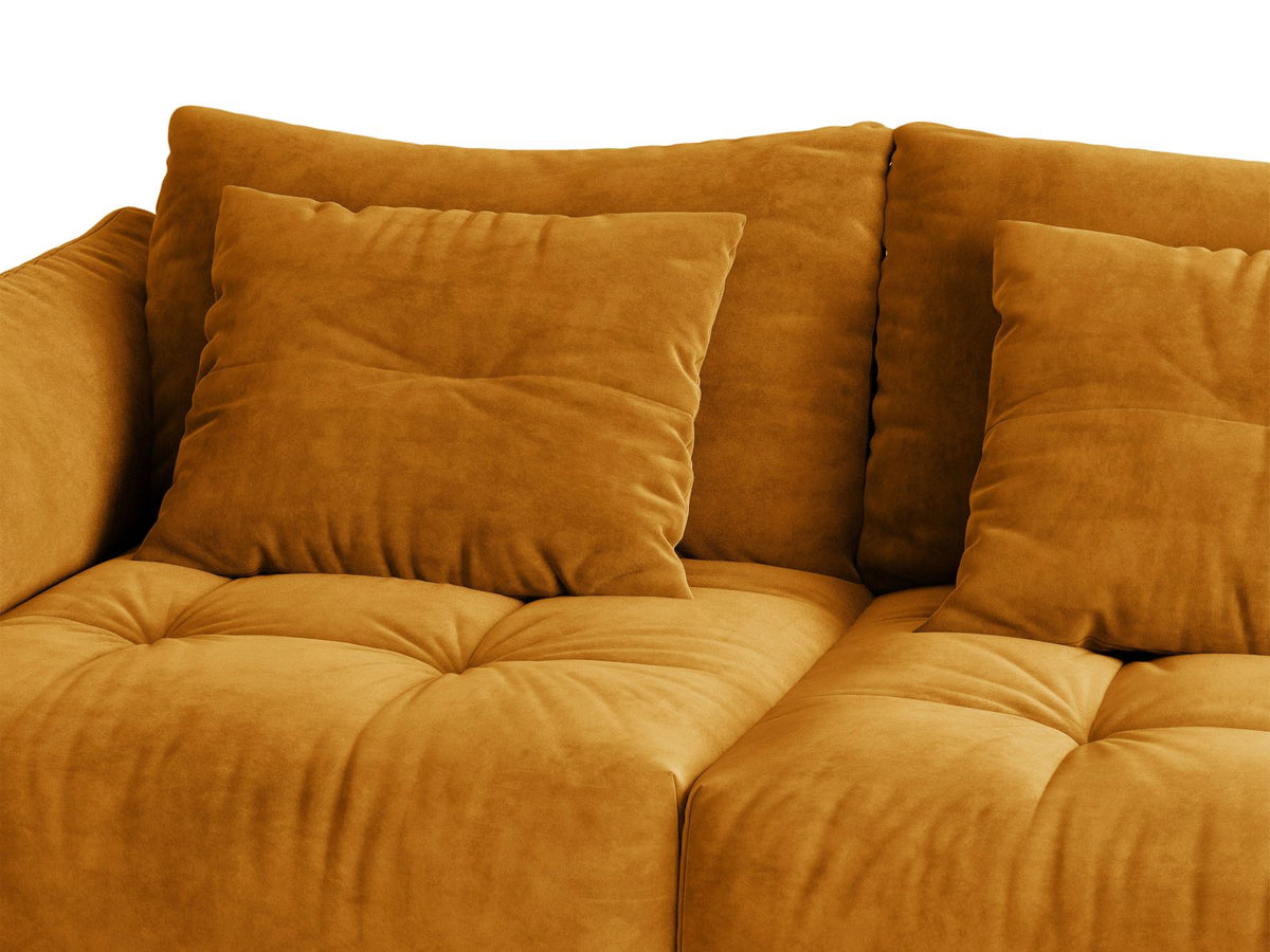 Narożnik aksamitny prawostronny z funkcją spania BLOOM żółty – ujęcie 7